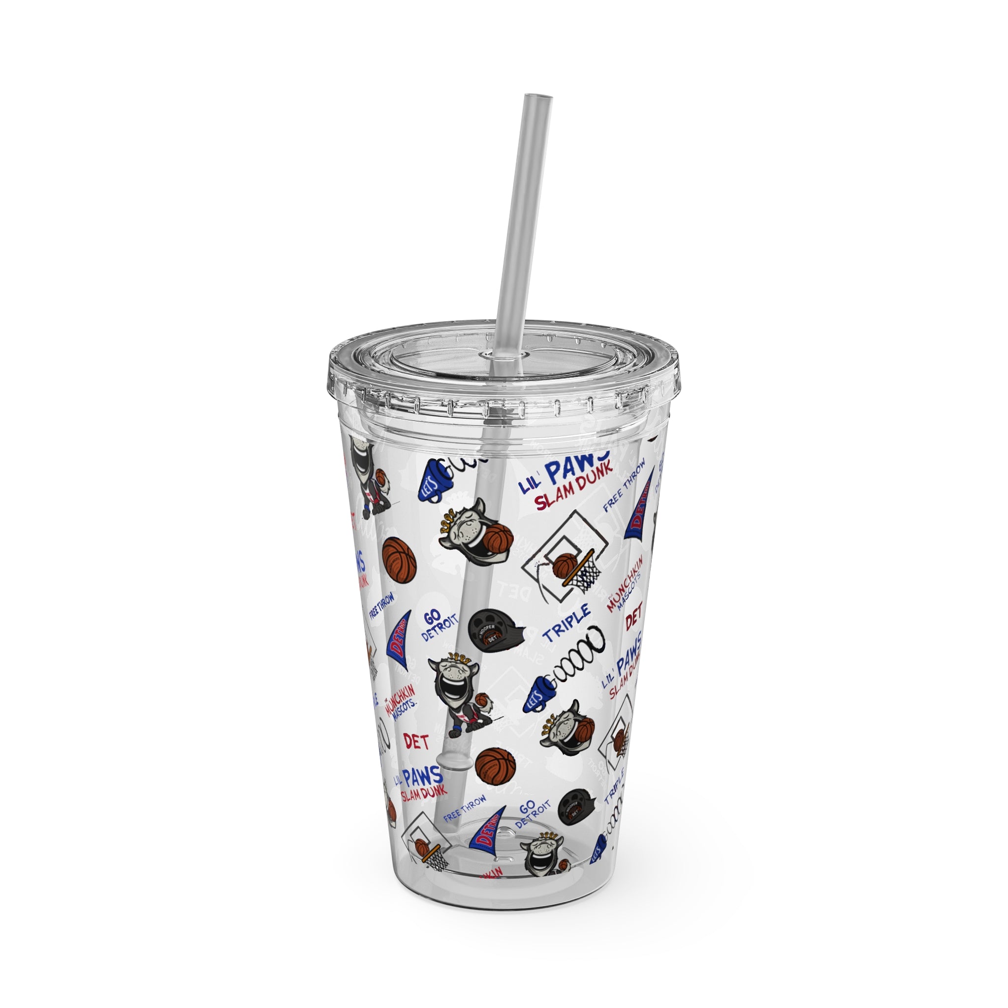 Sunsplash Tumbler with Straw, 16oz - Pattern - Lil' Hooper DET Basketball