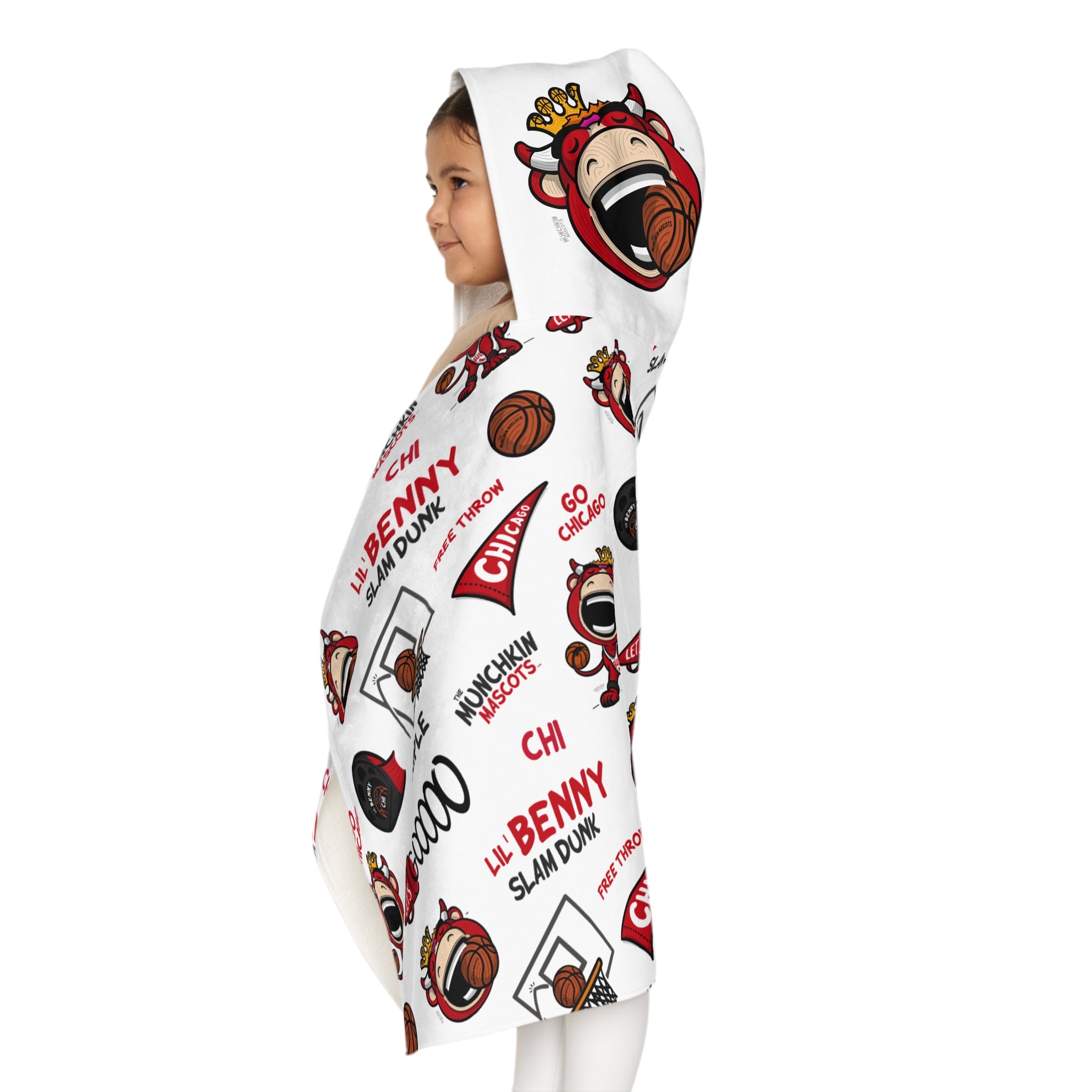 Chicago Basketball Hooded Towel Lil' Benny Pattern | Hand-Drawn Art | Gifts for Kids