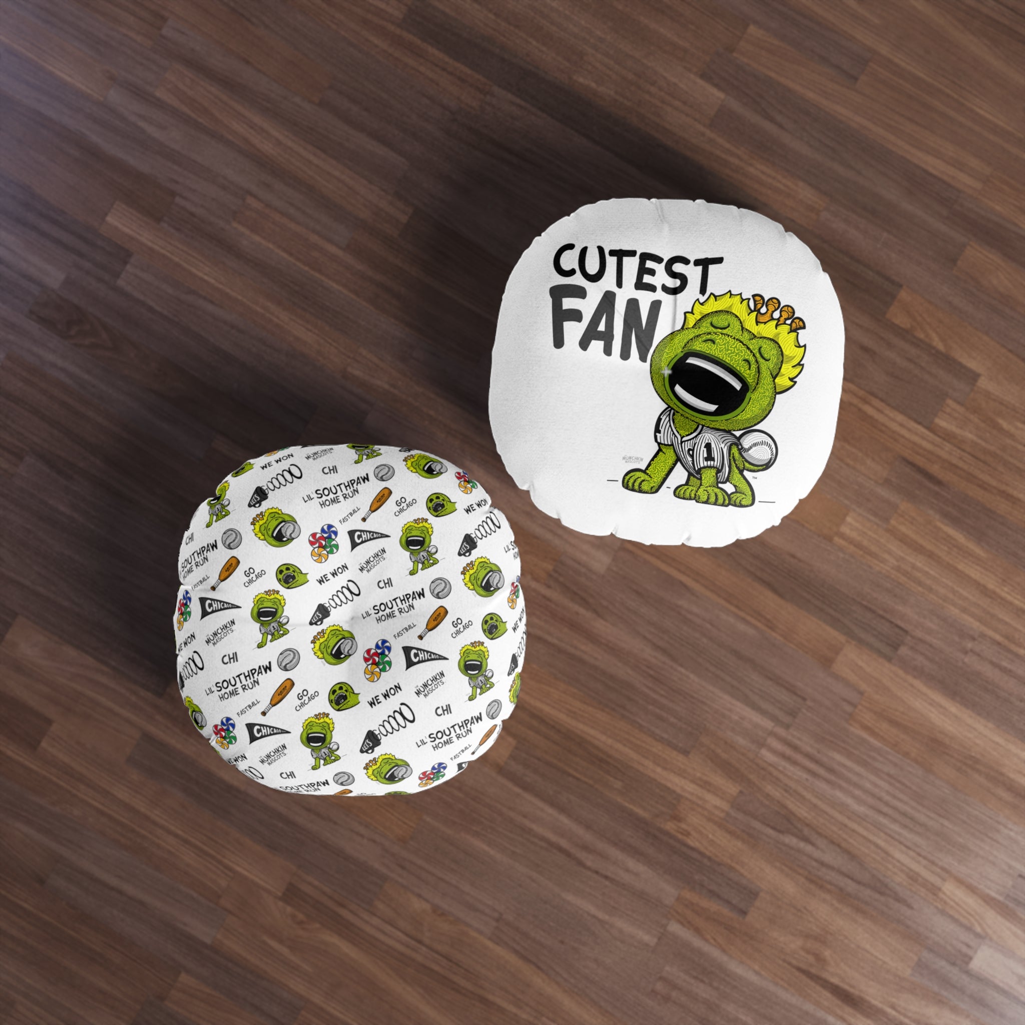 Tufted Floor Pillow, Round - Pattern + Cutest Fan - Lil' Southpaw CHI Baseball