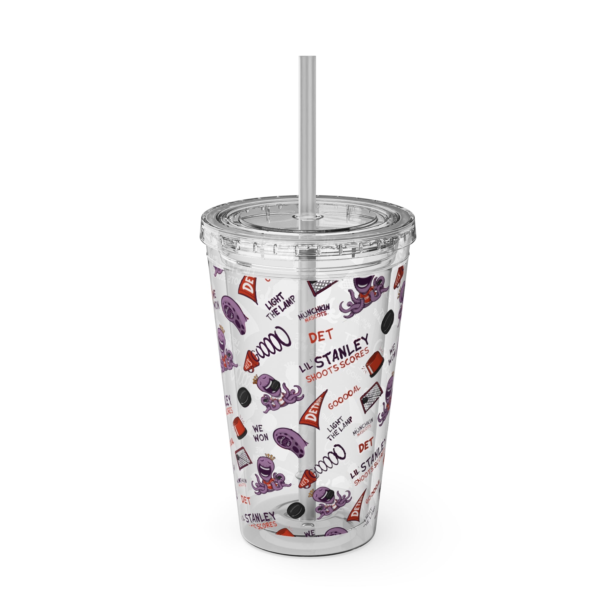 Sunsplash Tumbler with Straw, 16oz - Pattern - Lil' Stanley DET Hockey