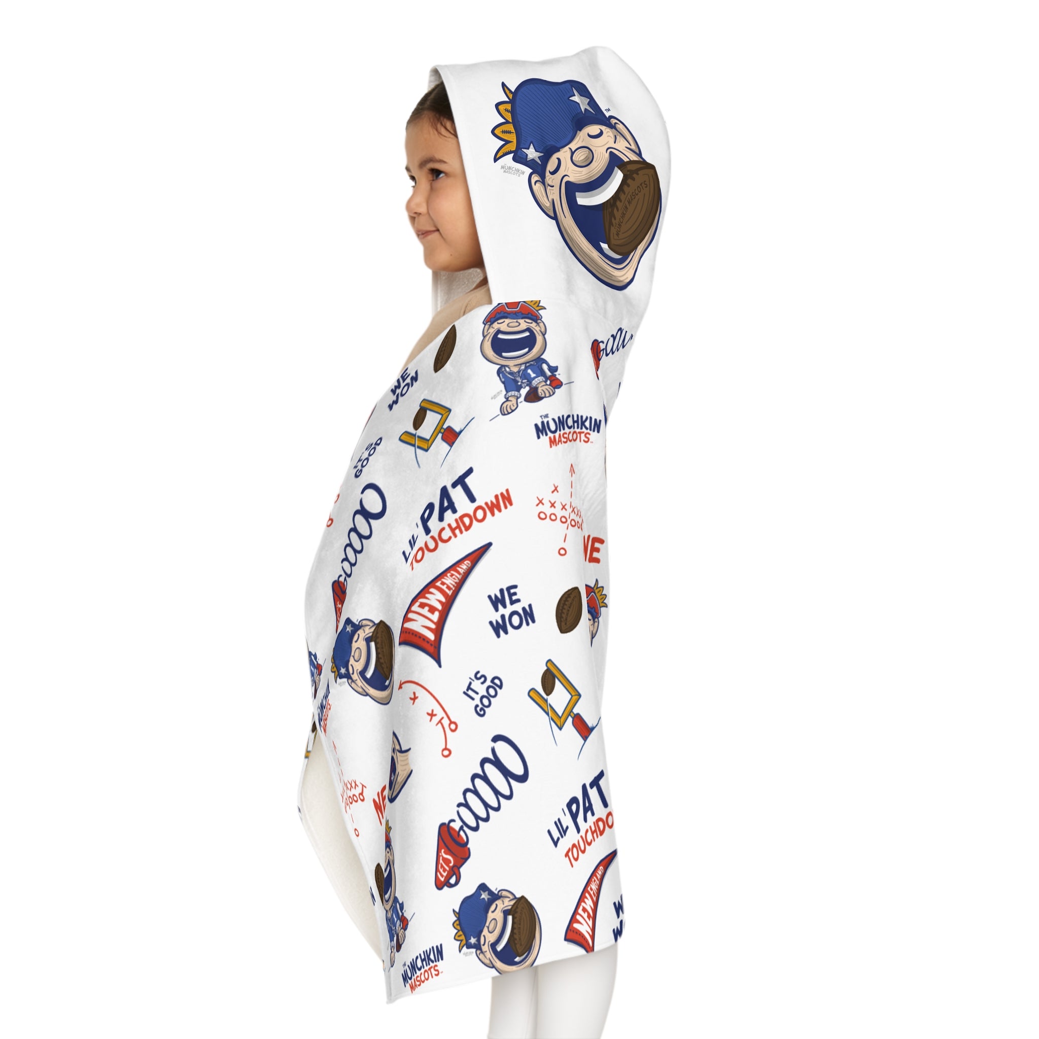 New England Football Hooded Towel Lil' Pat Pattern | Hand-Drawn Art | Gifts for Kids