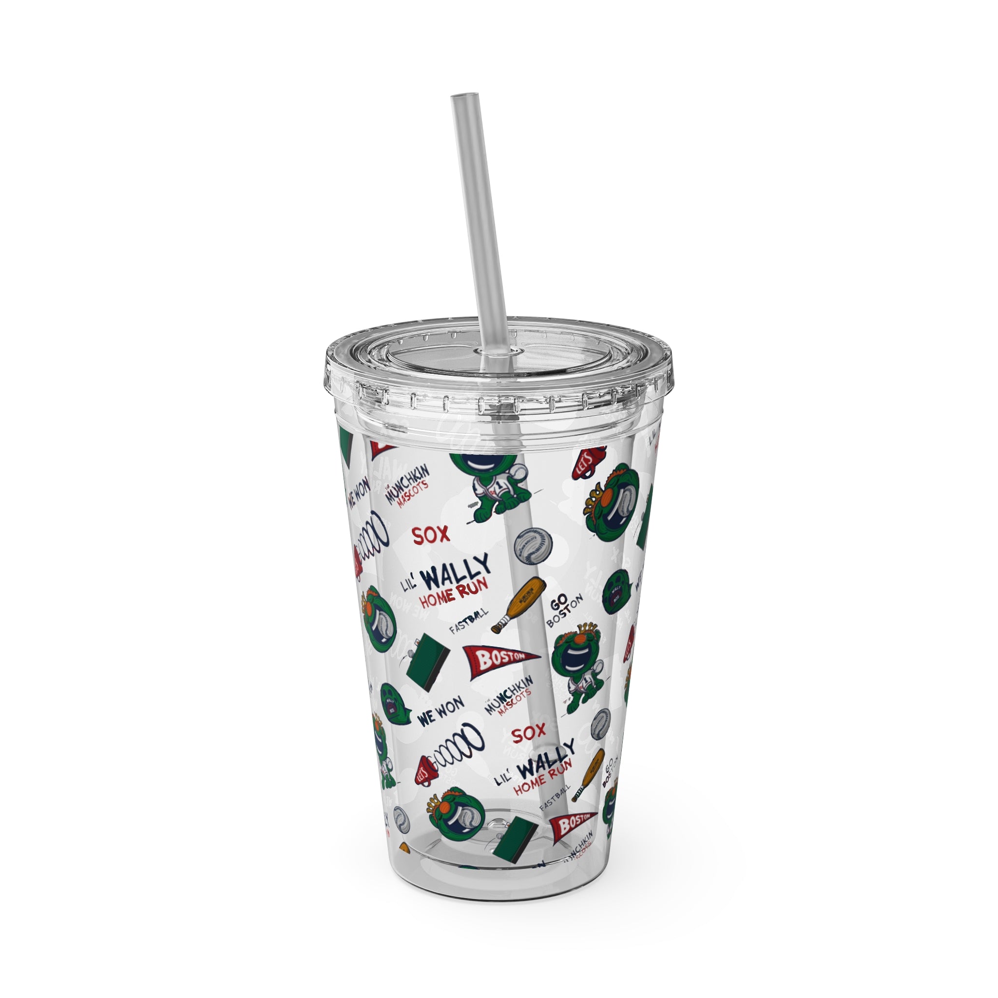 Sunsplash Tumbler with Straw, 16oz - Pattern - Lil' Wally BOS Baseball