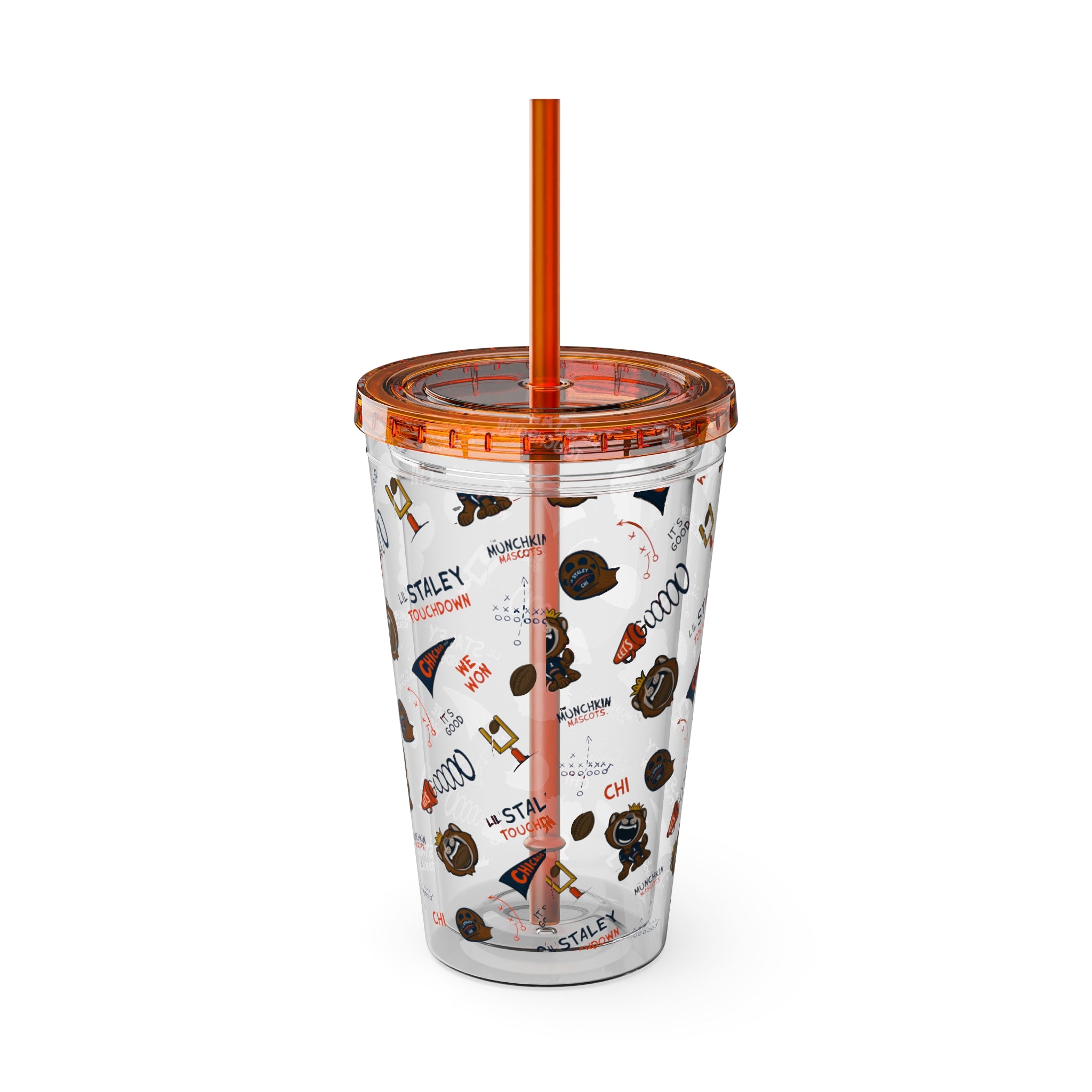 Sunsplash Tumbler with Straw, 16oz - Pattern - Lil' Staley CHI Football