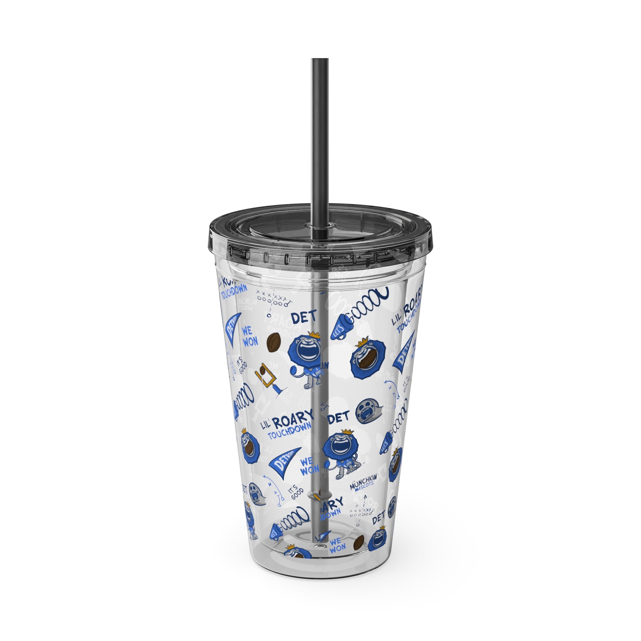 Sunsplash Tumbler with Straw, 16oz - Pattern - Lil' Roary DET Football