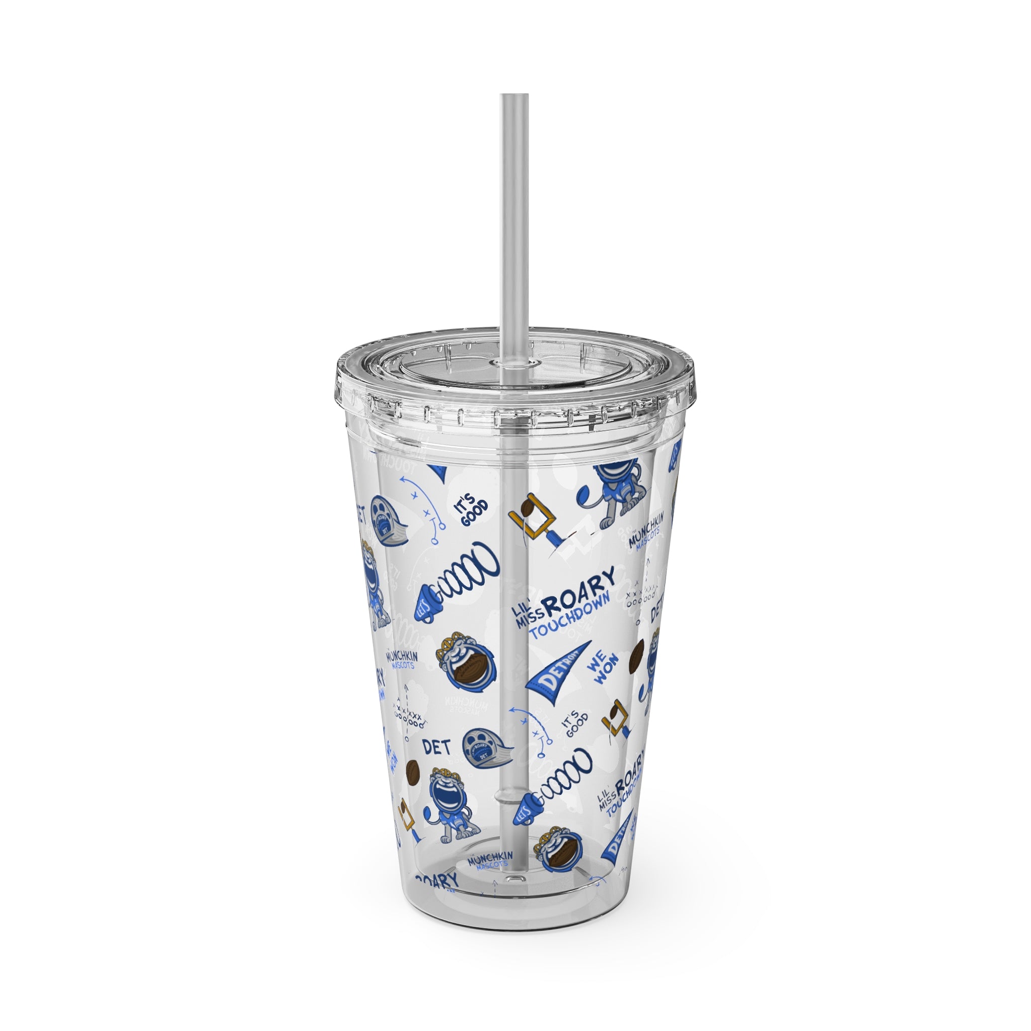 Sunsplash Tumbler with Straw, 16oz - Pattern - Lil' Miss Roary DET Football