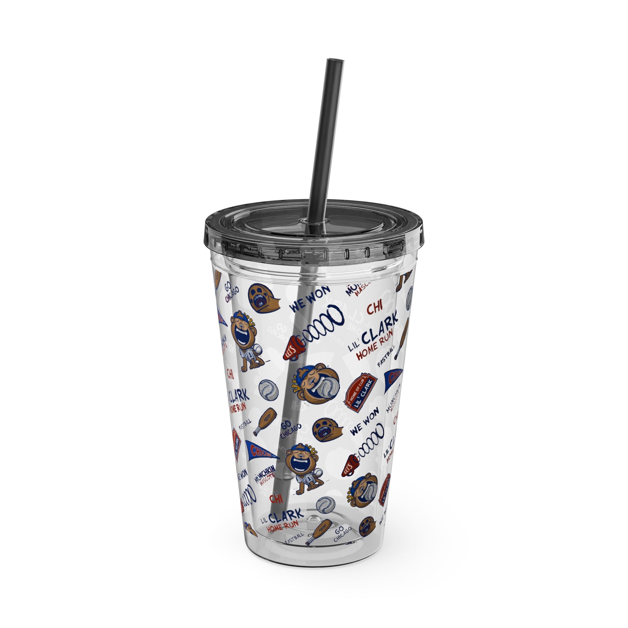 Sunsplash Tumbler with Straw, 16oz - Pattern - Lil' Clark CHI Baseball