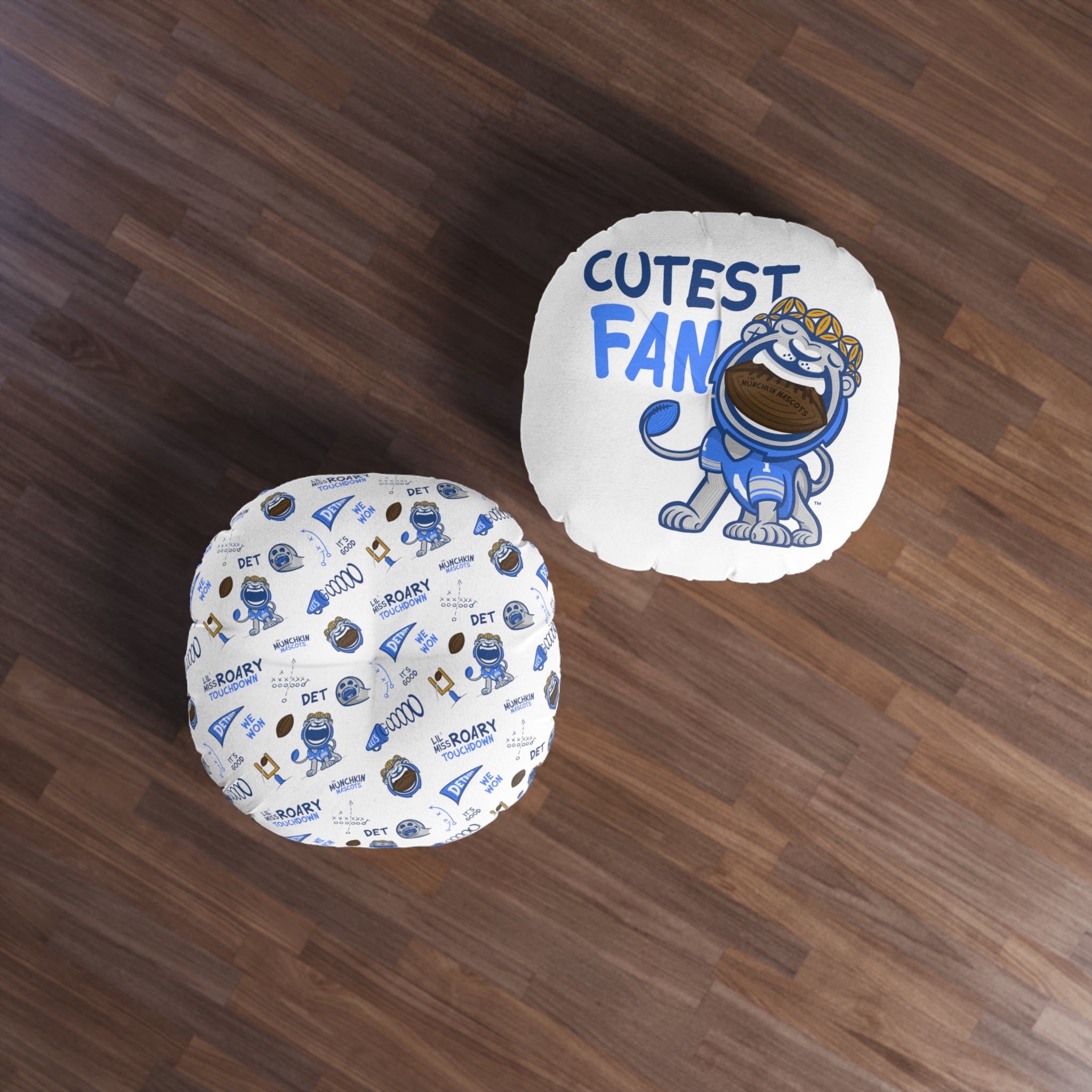 Tufted Floor Pillow, Round - Pattern + Cutest Fan - Lil' Miss Roary DET Football