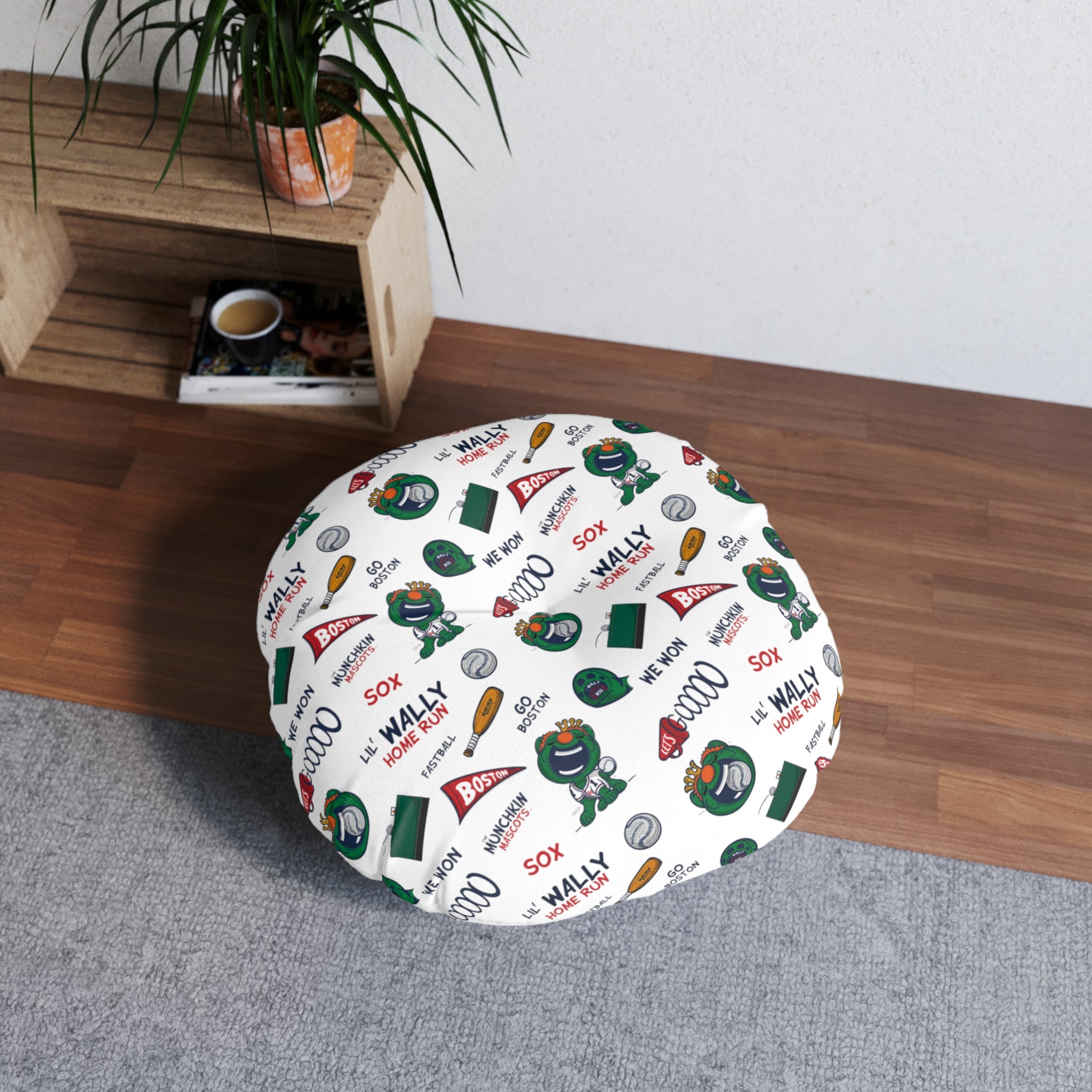 Tufted Floor Pillow, Round - Pattern + Cutest Fan - Lil' Wally BOS Baseball