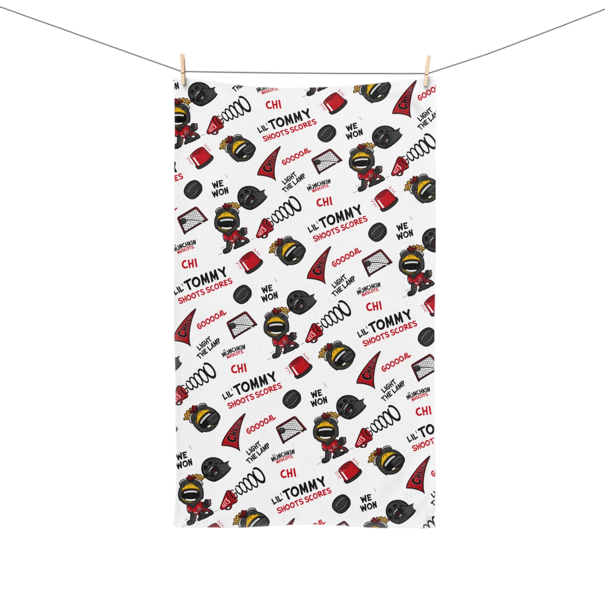 Chicago Hockey Hand Towel Lil' Tommy Pattern | Hand-Drawn Art | Gifts for Kids
