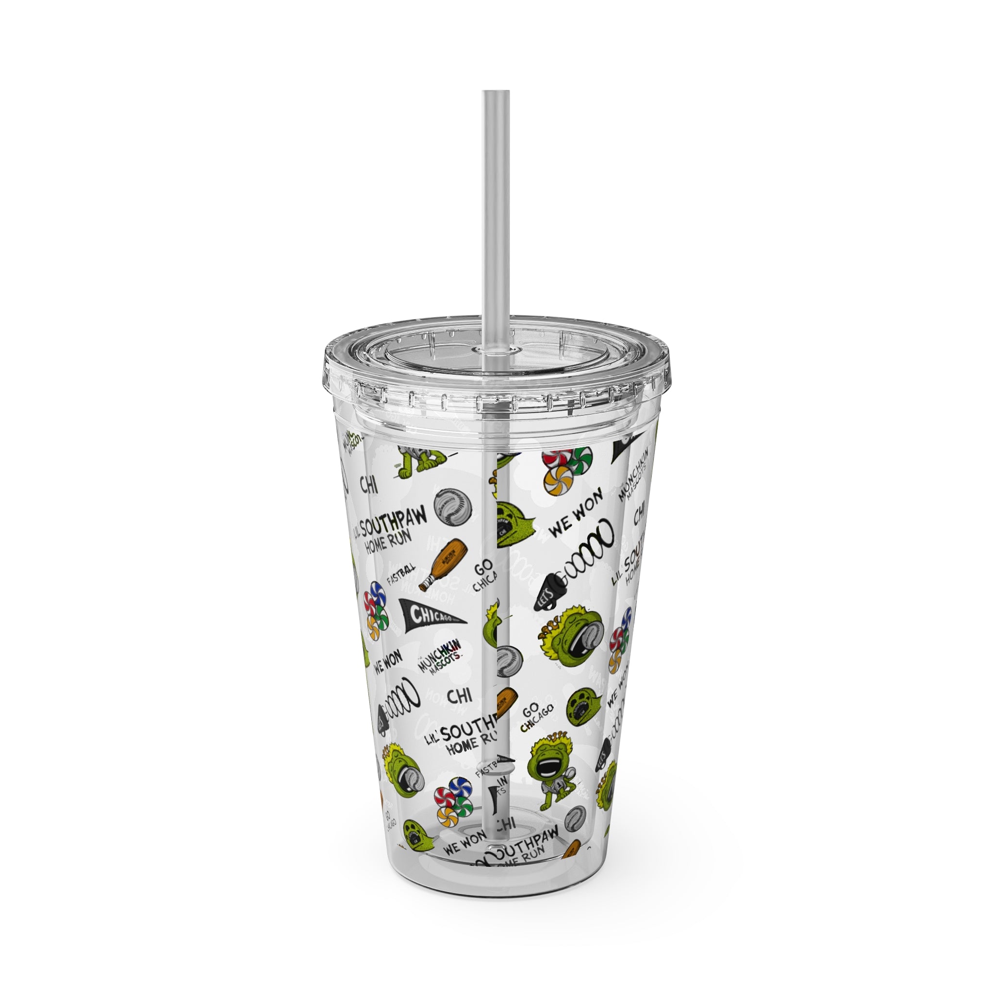 Sunsplash Tumbler with Straw, 16oz - Pattern - Lil' Southpaw CHI Baseball