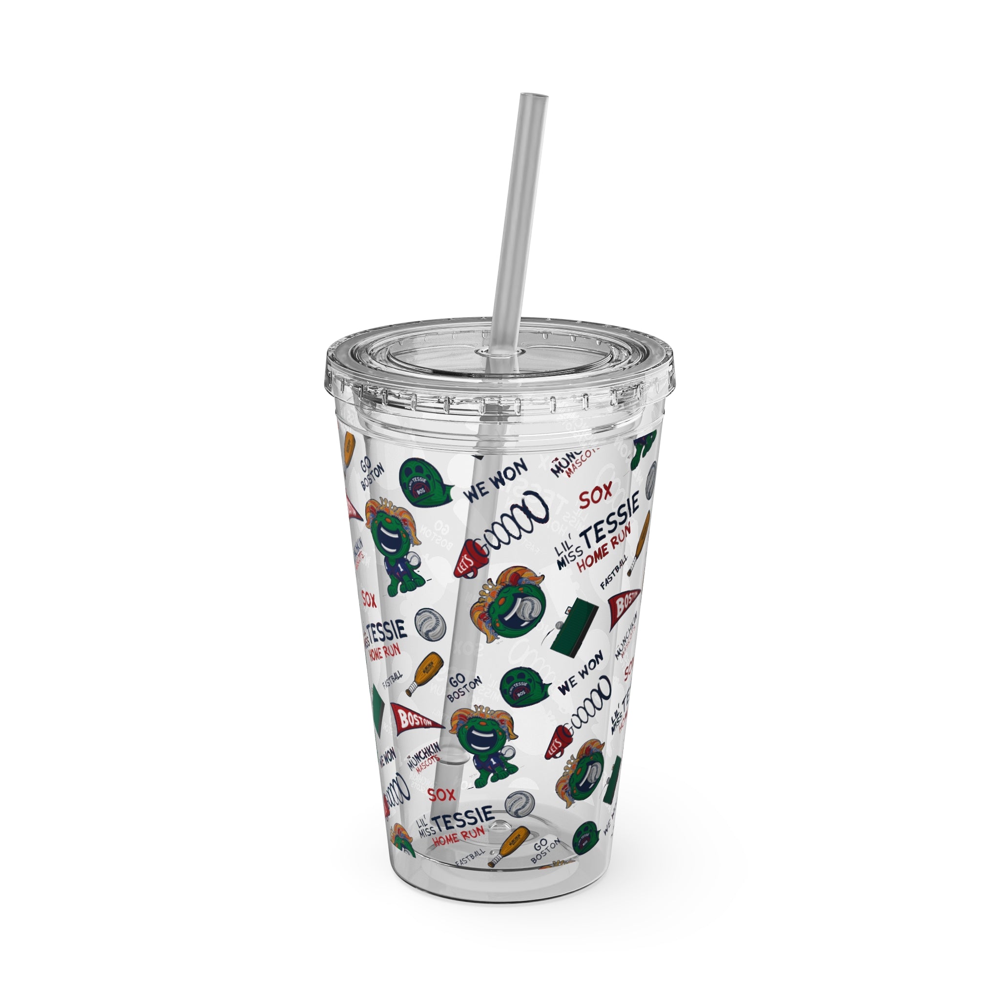 Sunsplash Tumbler with Straw, 16oz - Pattern - Lil' Miss Tessie BOS Baseball