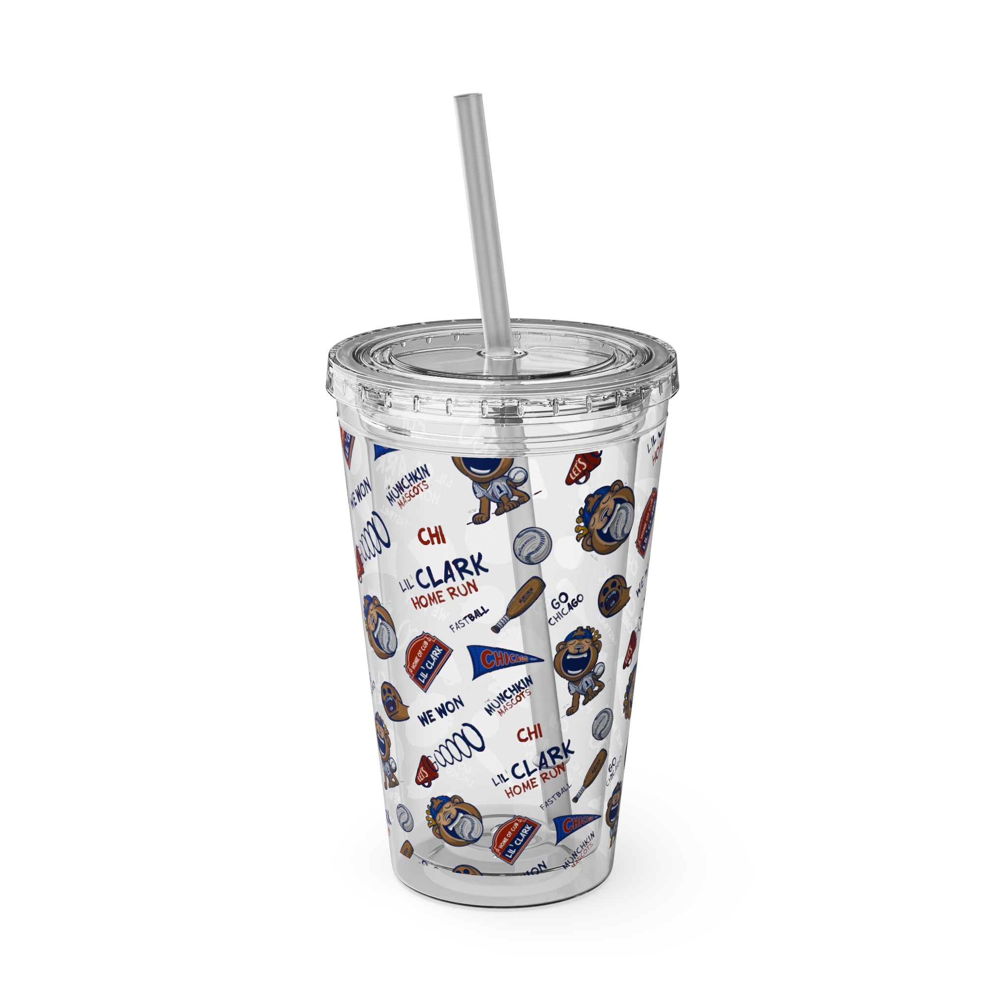 Sunsplash Tumbler with Straw, 16oz - Pattern - Lil' Clark CHI Baseball