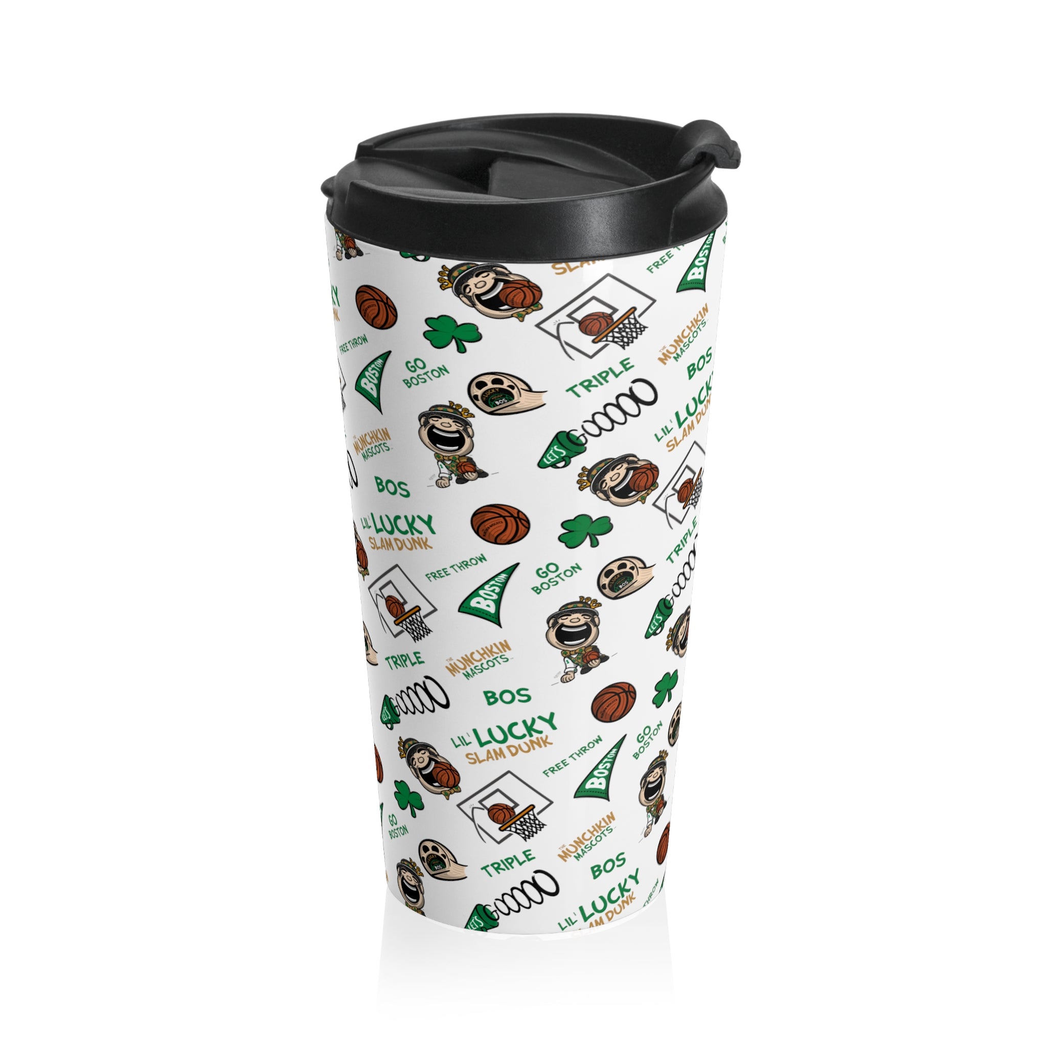 Stainless Steel Travel Mug - Pattern - Lil' Lucky BOS Basketball