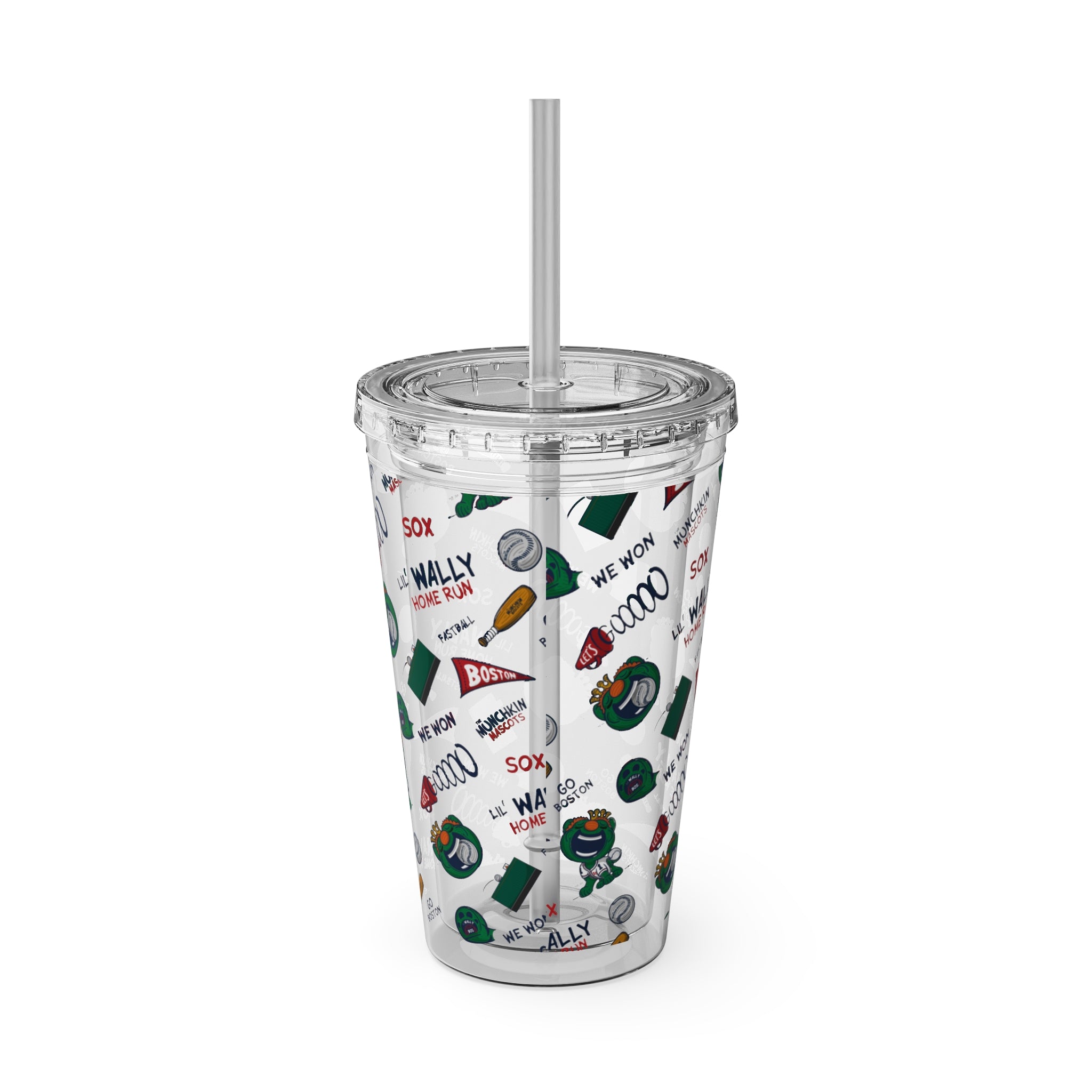 Sunsplash Tumbler with Straw, 16oz - Pattern - Lil' Wally BOS Baseball