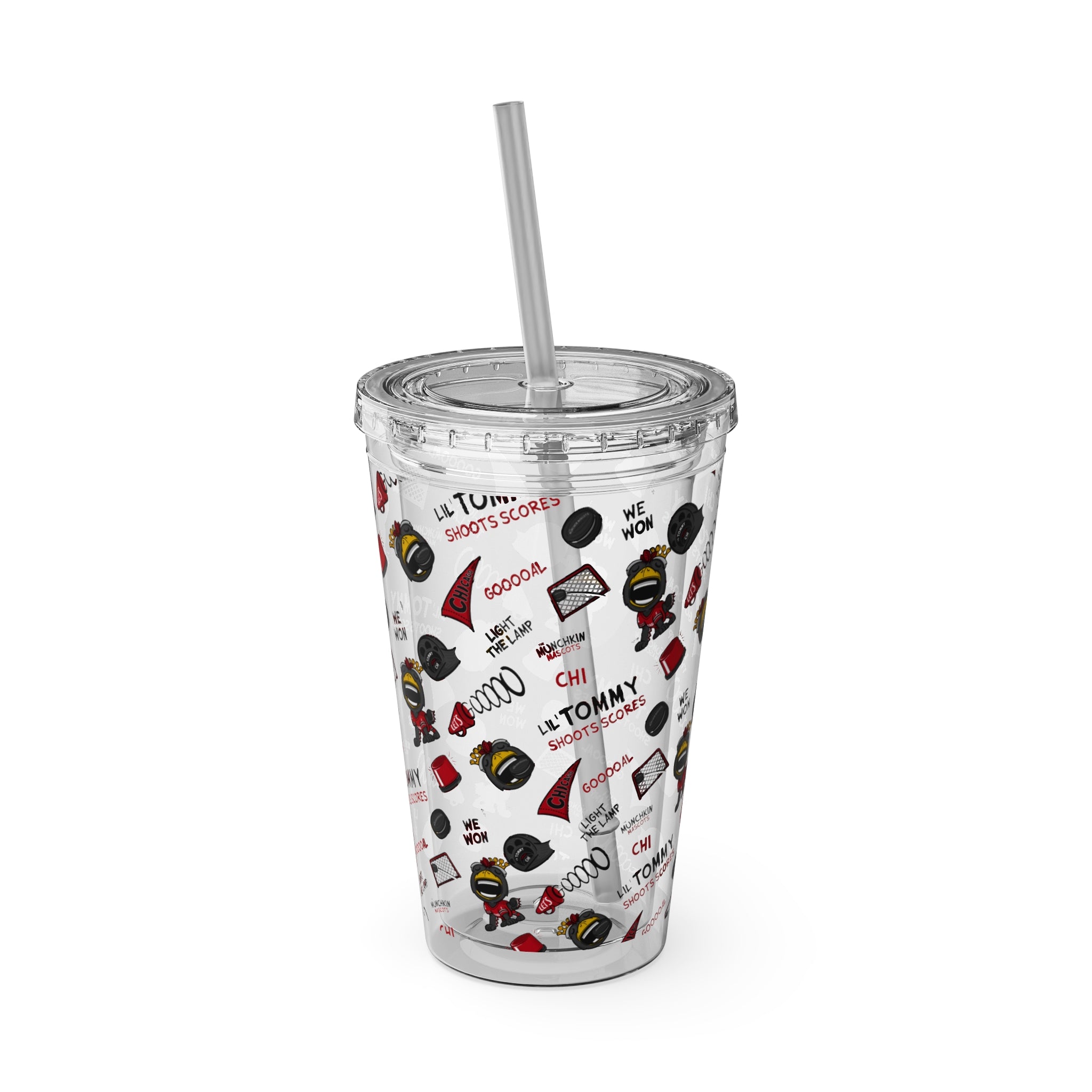 Sunsplash Tumbler with Straw, 16oz - Pattern - Lil' Tommy CHI Hockey