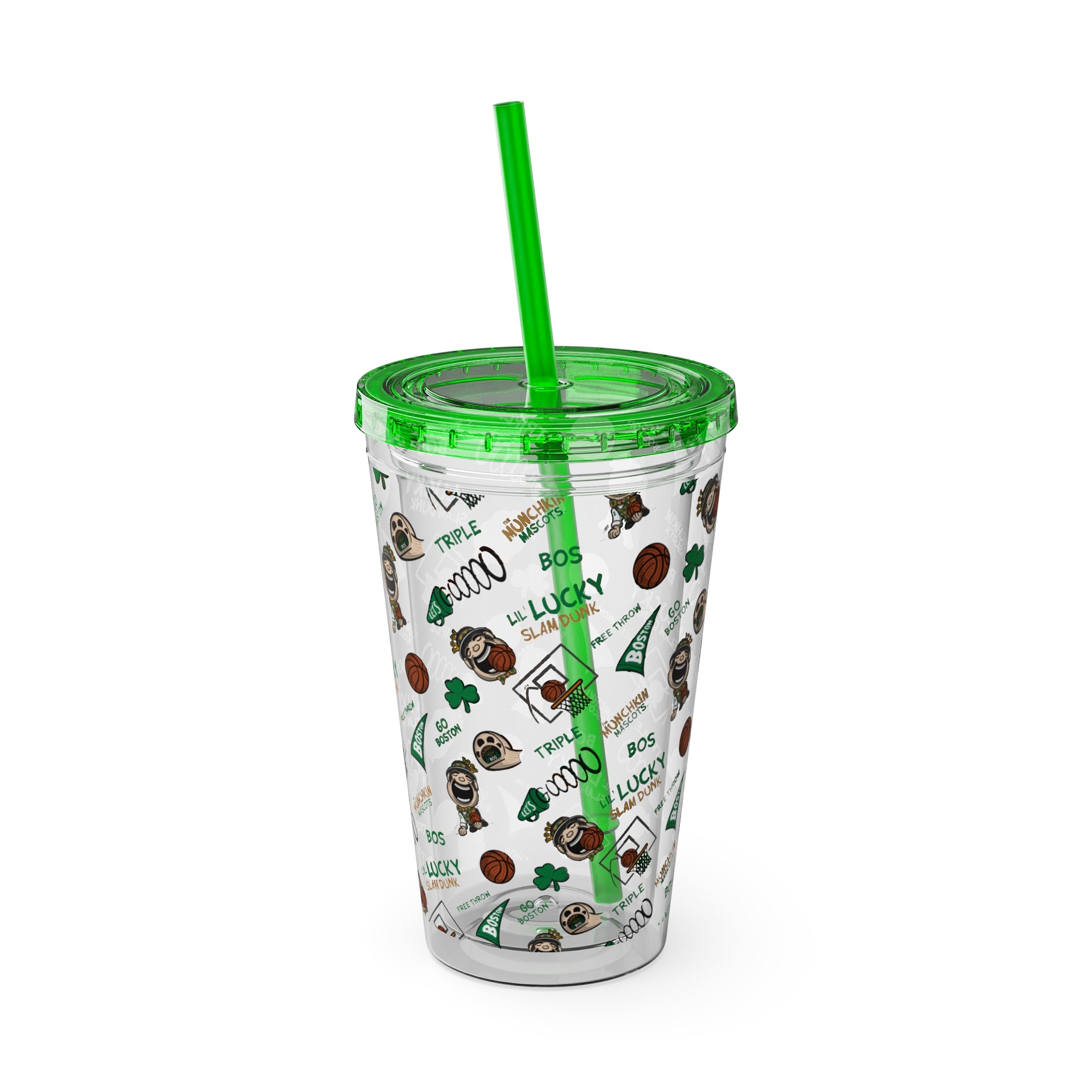 Sunsplash Tumbler with Straw, 16oz - Pattern - Lil' Lucky BOS Basketball