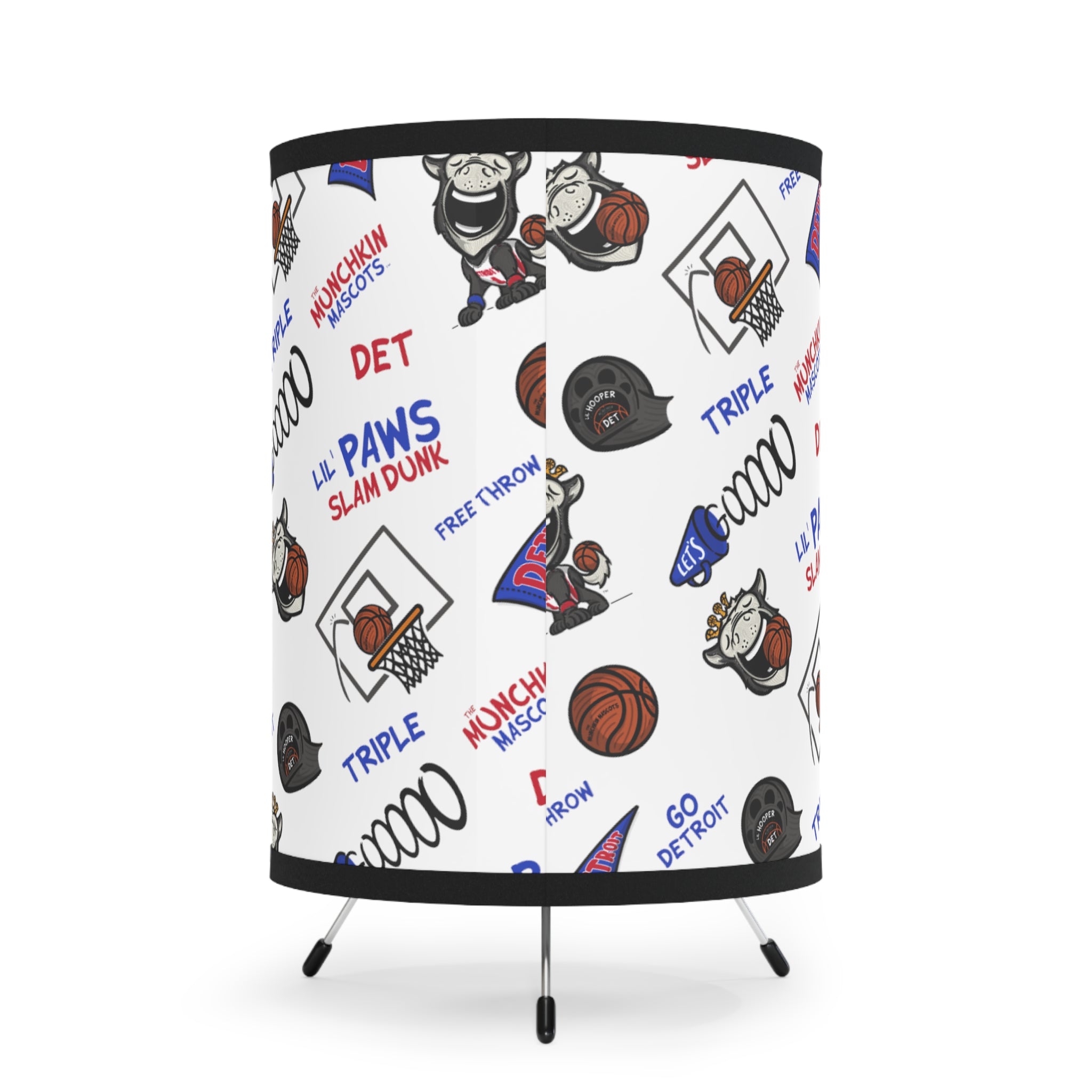 Tripod Lamp with High-Res Printed Shade, US\CA plug - Pattern - Lil' Hooper DET Basketball