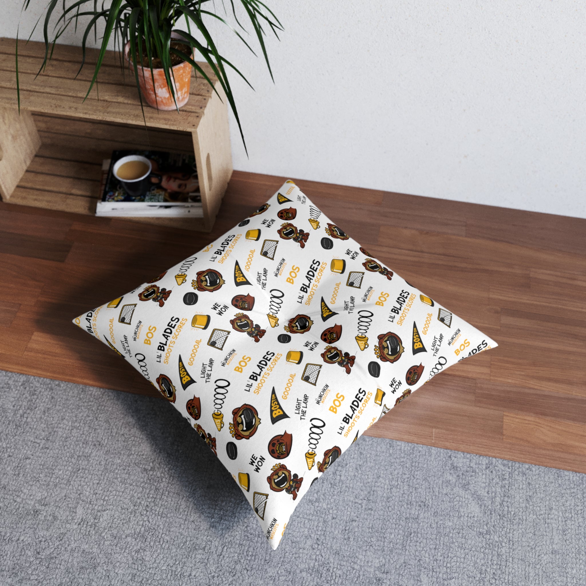 Tufted Floor Pillow, Square - Pattern + Future - Lil' Blades BOS Hockey