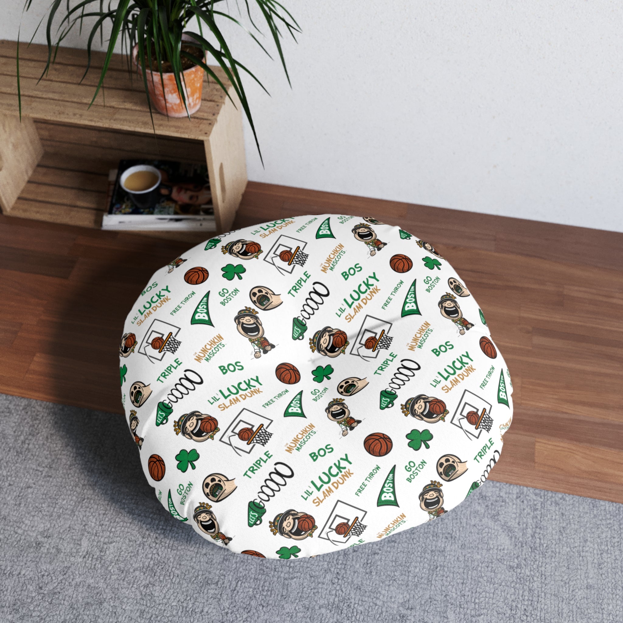 Tufted Floor Pillow, Round - Pattern + Cutest Fan - Lil' Lucky BOS Basketball