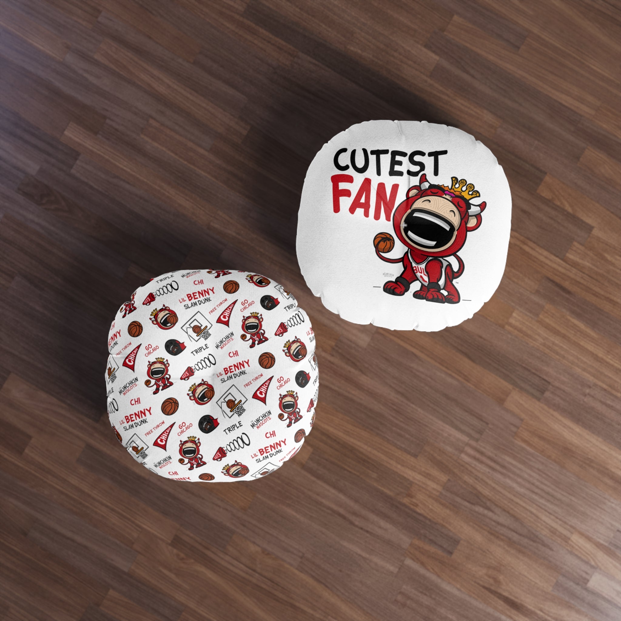 Tufted Floor Pillow, Round - Pattern + Cutest Fan - Lil' Benny CHI Basketball