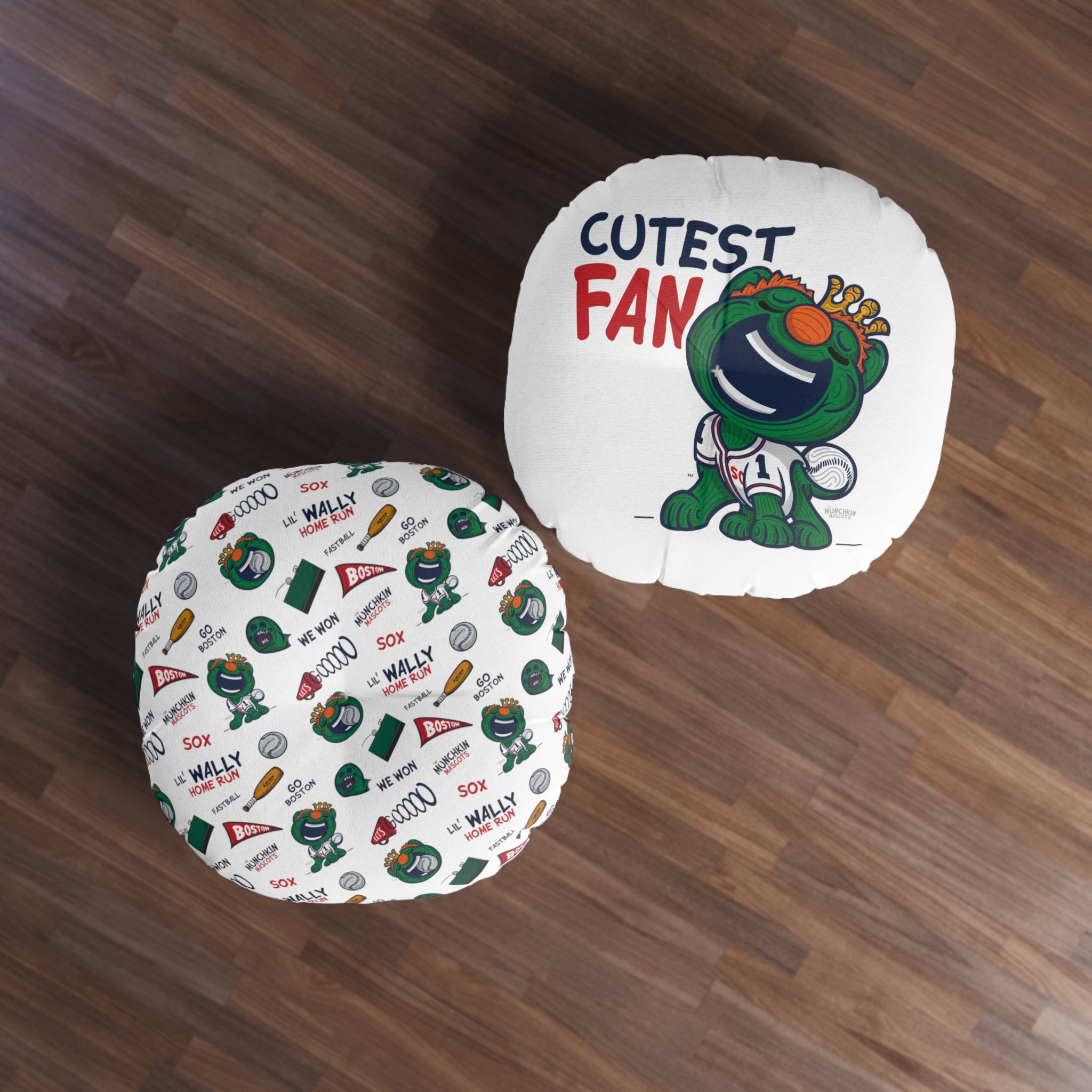 Tufted Floor Pillow, Round - Pattern + Cutest Fan - Lil' Wally BOS Baseball