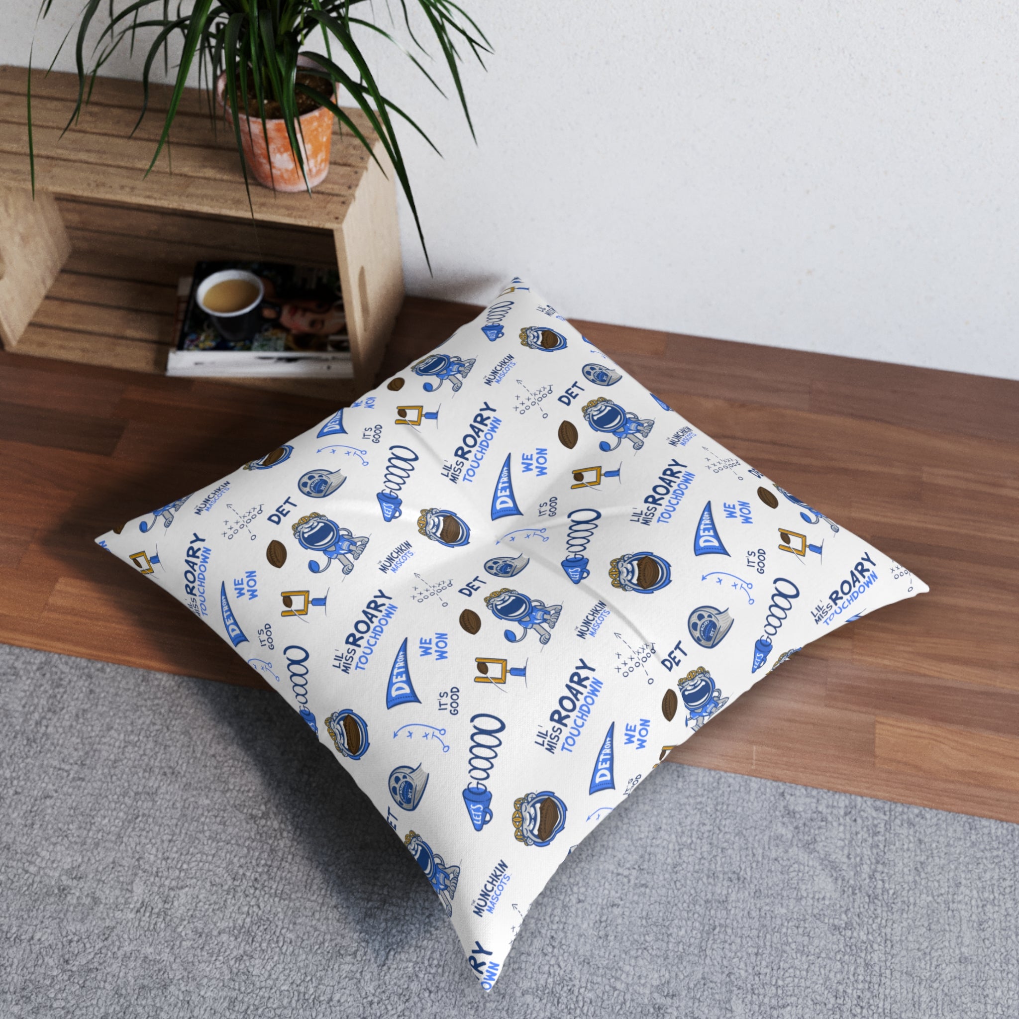 Tufted Floor Pillow, Square - Pattern + Future - Lil' Miss Roary DET Football