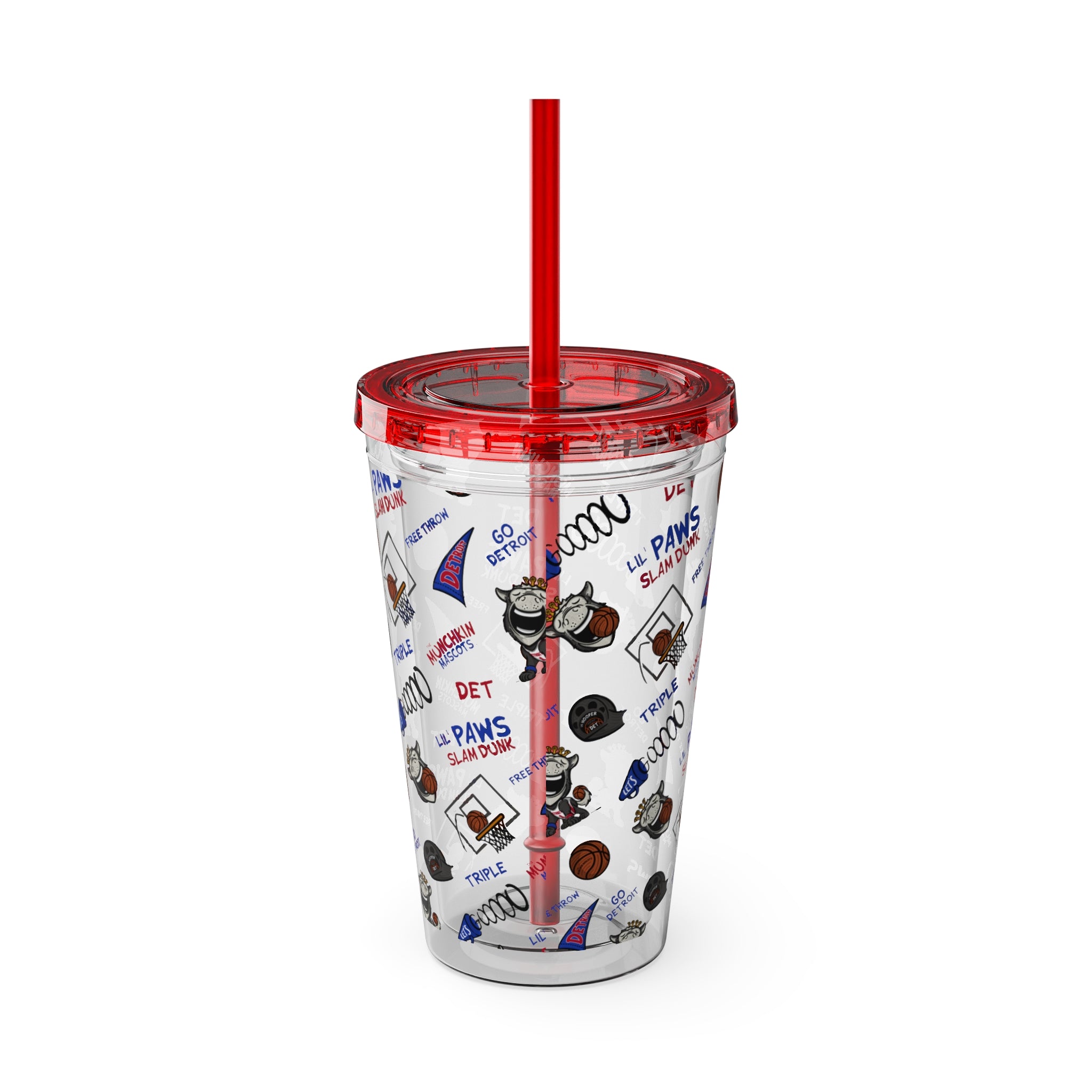 Sunsplash Tumbler with Straw, 16oz - Pattern - Lil' Hooper DET Basketball