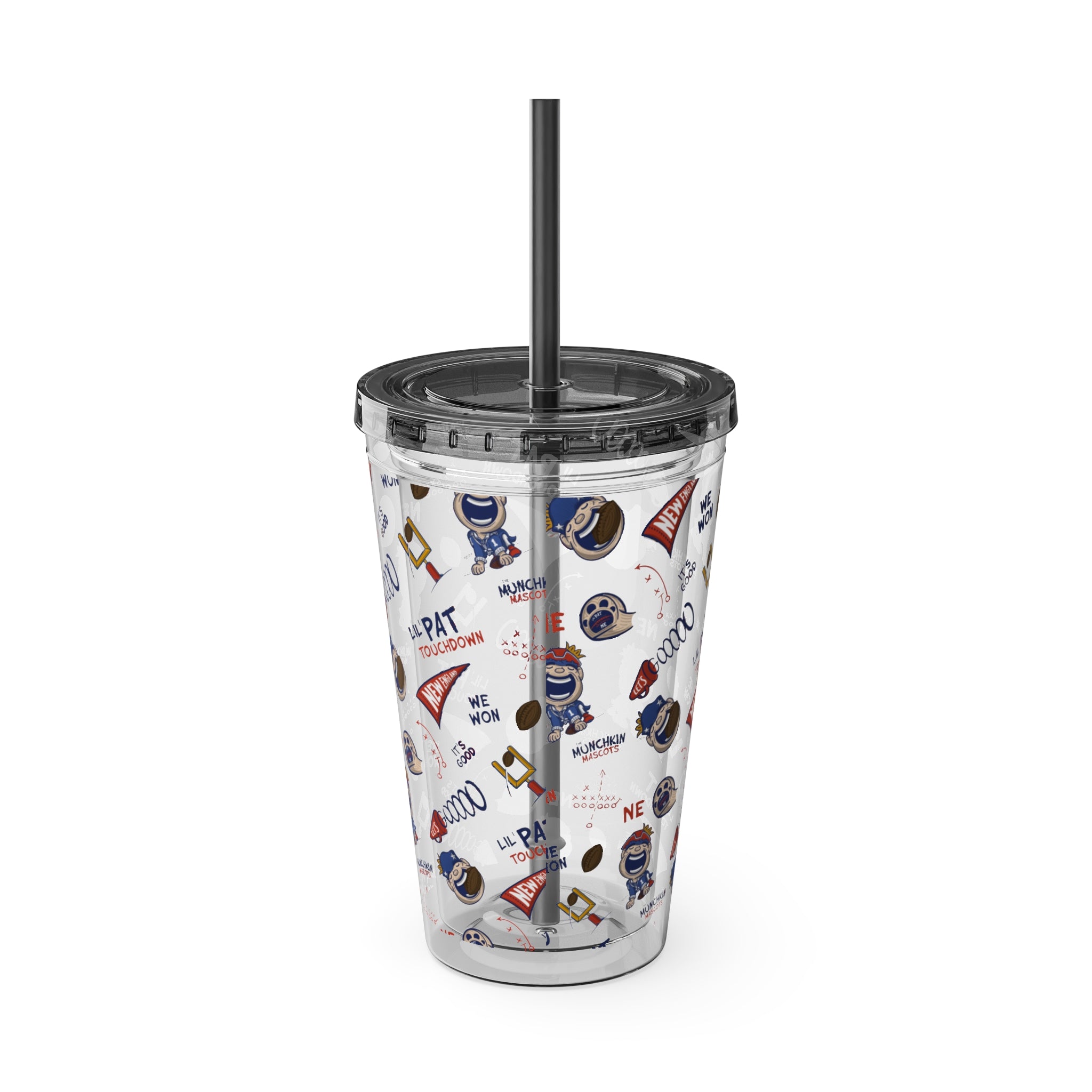 Sunsplash Tumbler with Straw, 16oz - Pattern - Lil' Pat NE Football