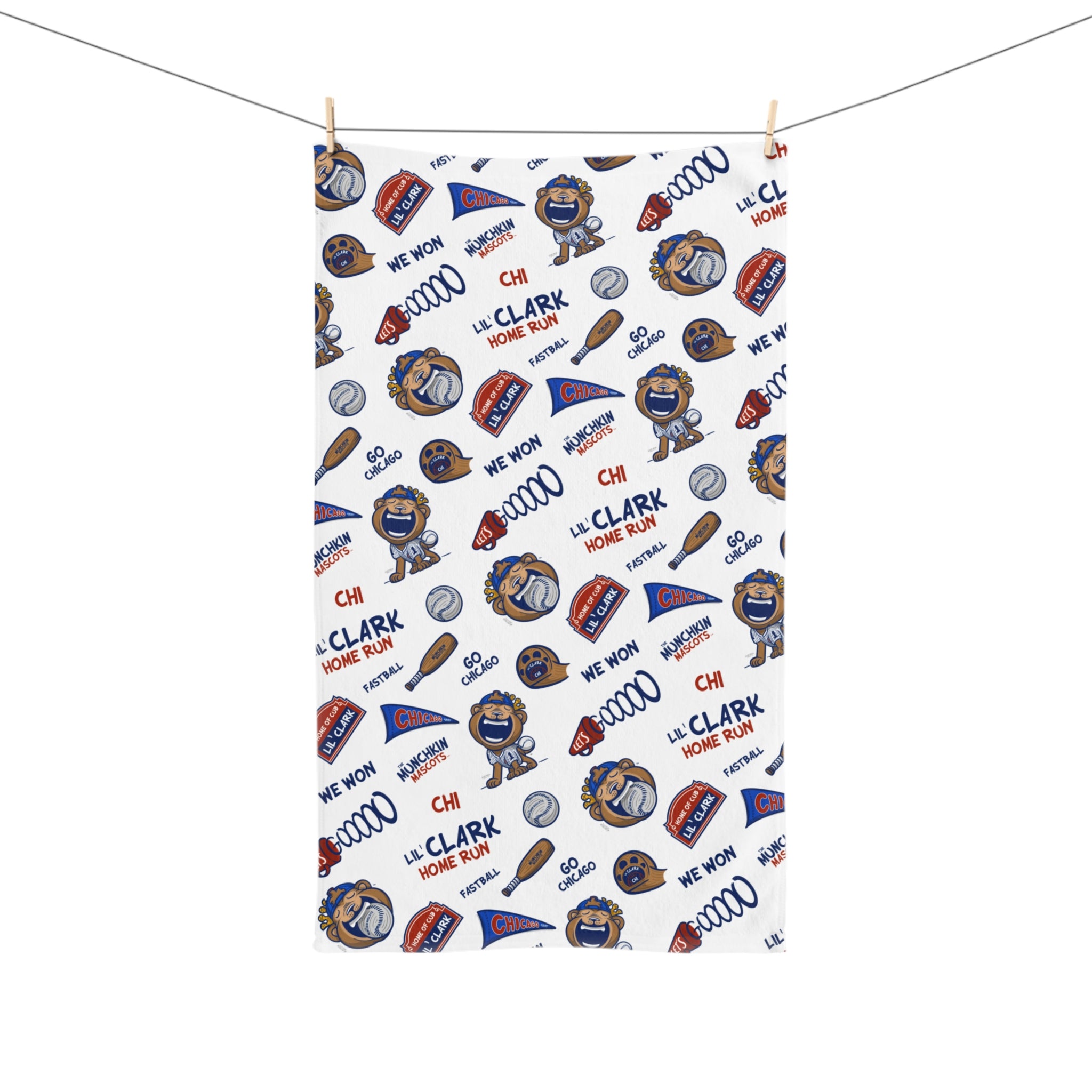 Chicago Baseball Hand Towel Lil' Clark Pattern | Hand-Drawn Art | Gifts for Kids