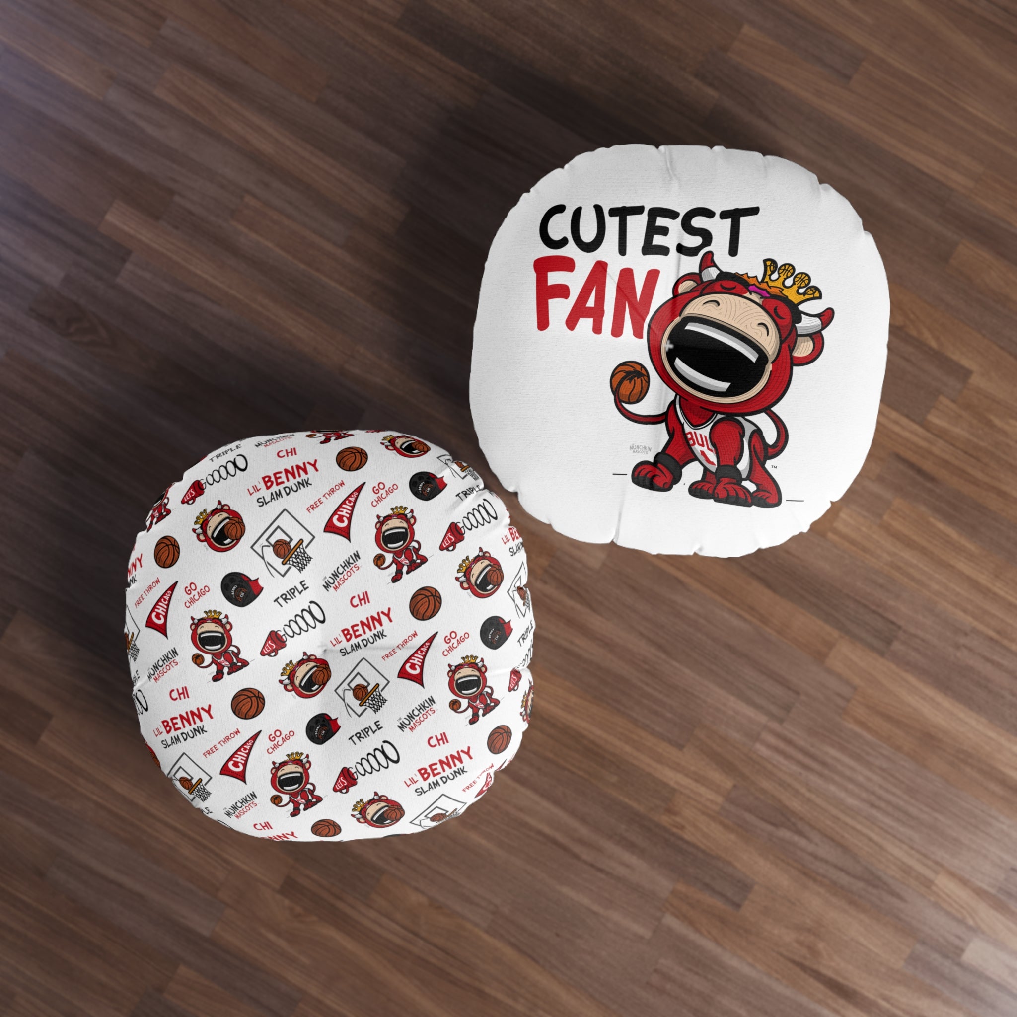 Tufted Floor Pillow, Round - Pattern + Cutest Fan - Lil' Benny CHI Basketball