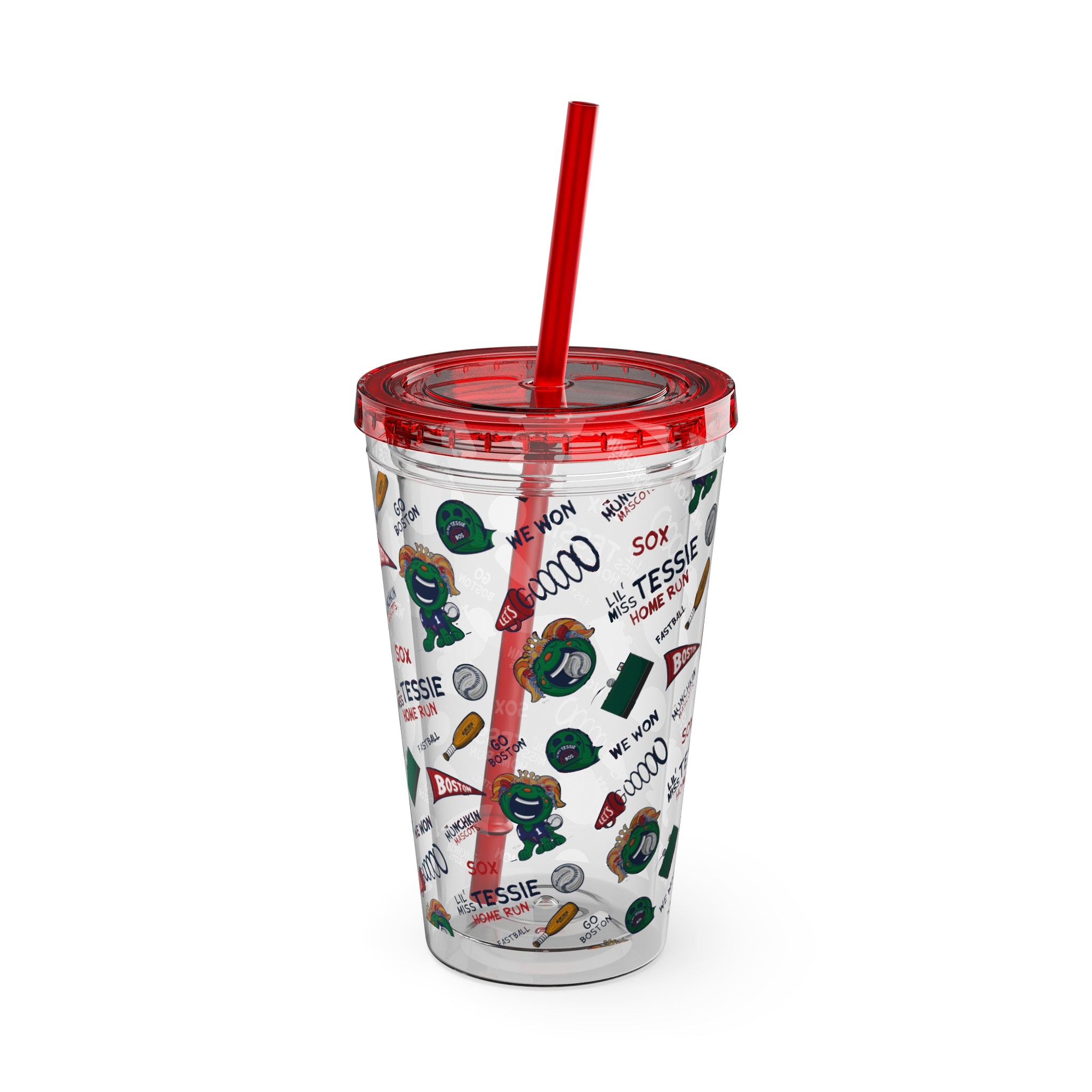 Sunsplash Tumbler with Straw, 16oz - Pattern - Lil' Miss Tessie BOS Baseball