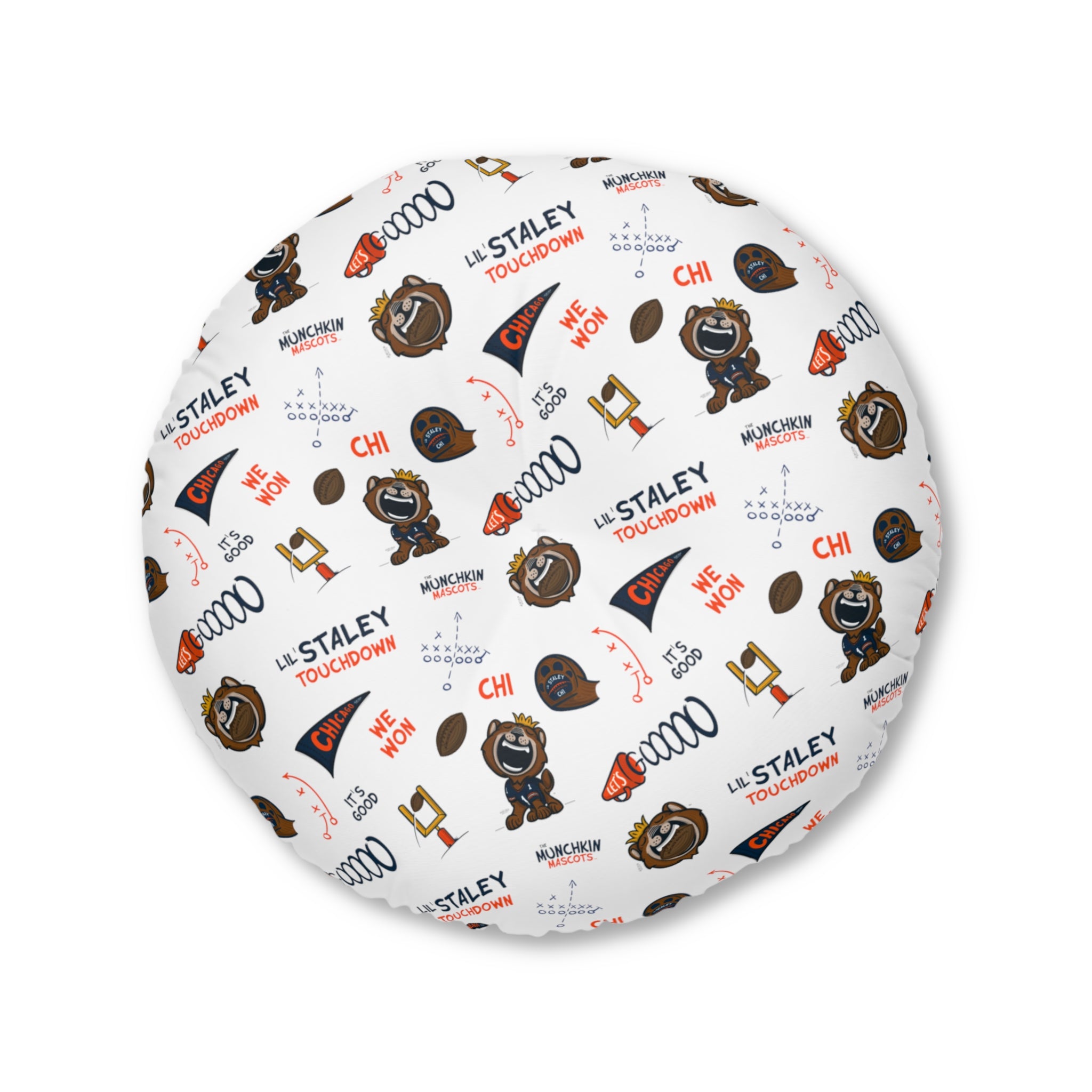 Tufted Floor Pillow, Round - Pattern + Cutest Fan - Lil' Staley CHI Football