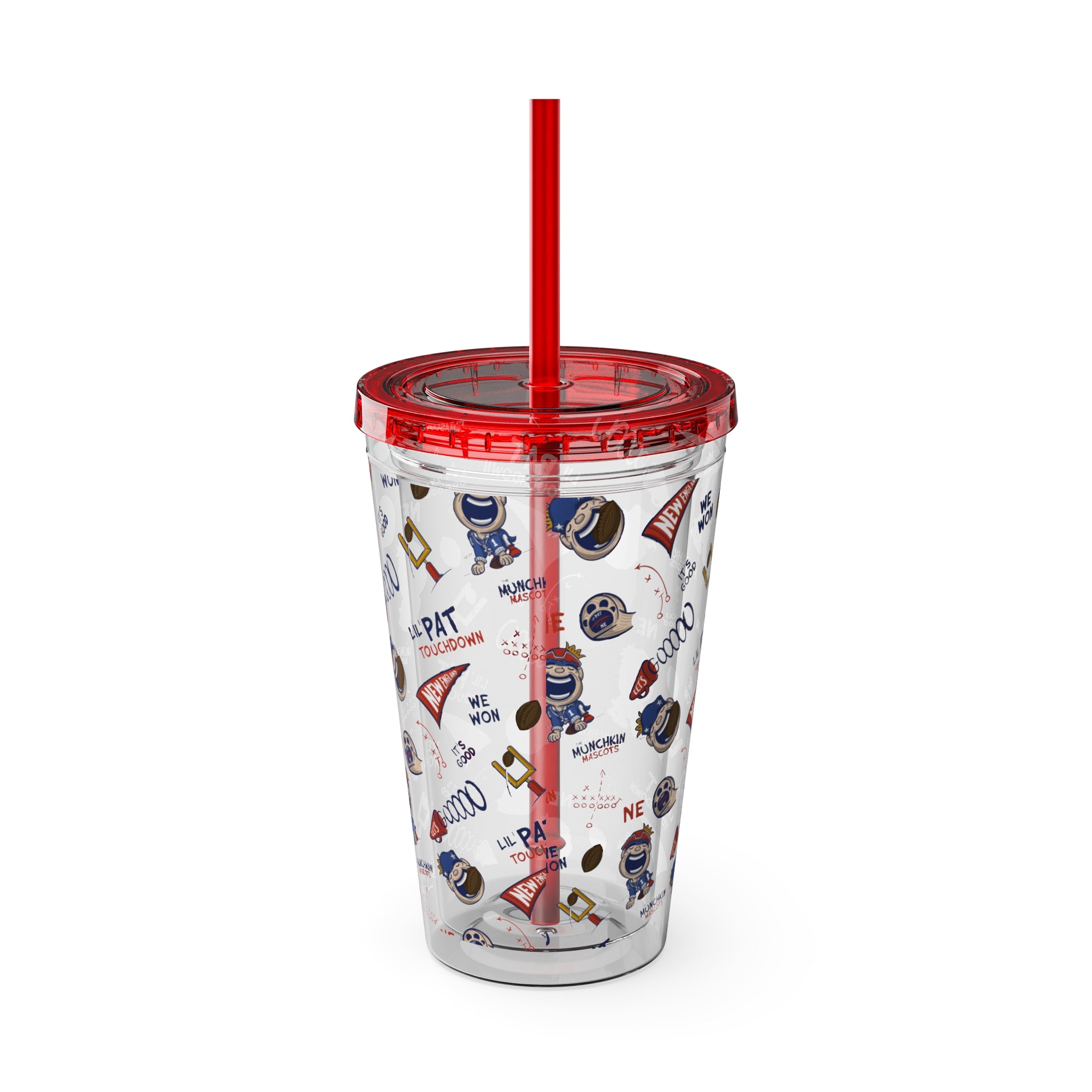 Sunsplash Tumbler with Straw, 16oz - Pattern - Lil' Pat NE Football