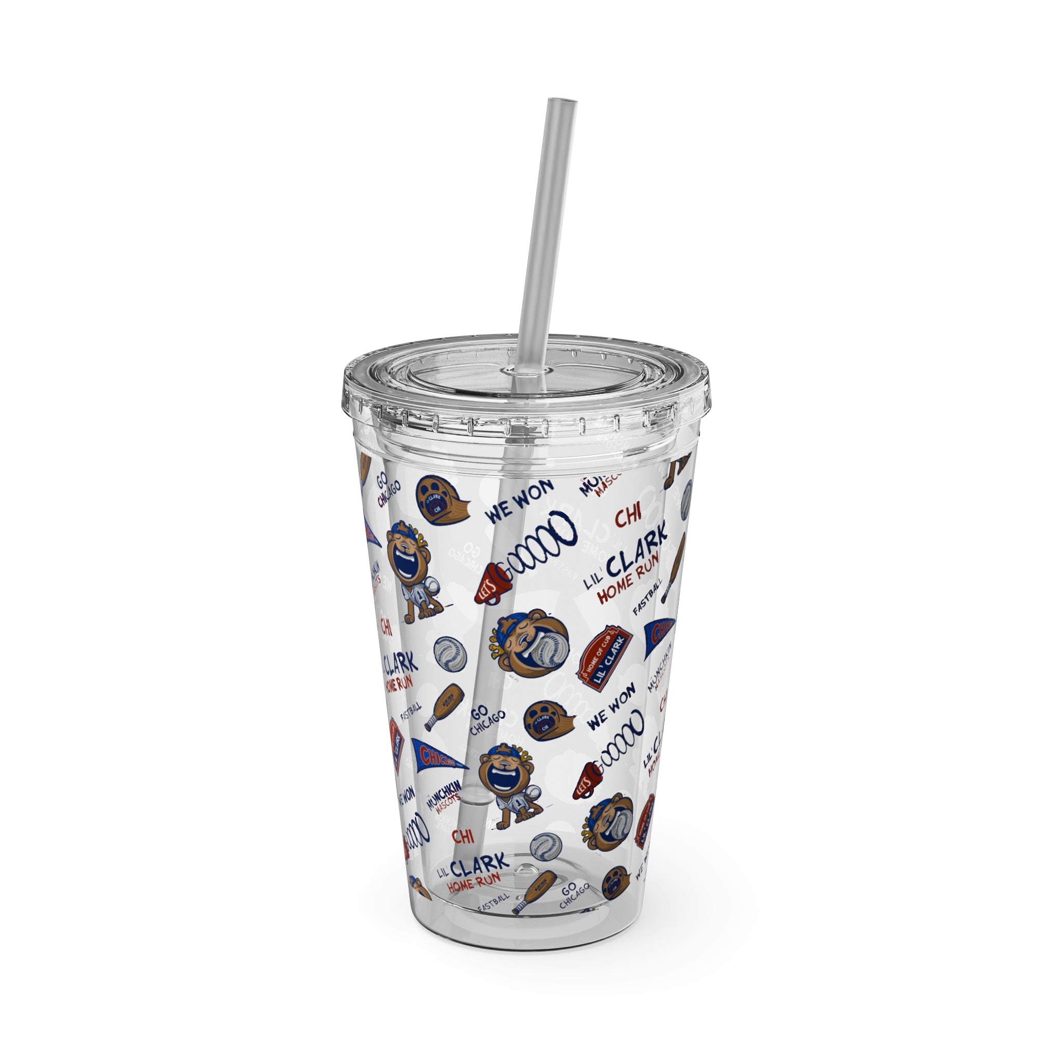 Sunsplash Tumbler with Straw, 16oz - Pattern - Lil' Clark CHI Baseball