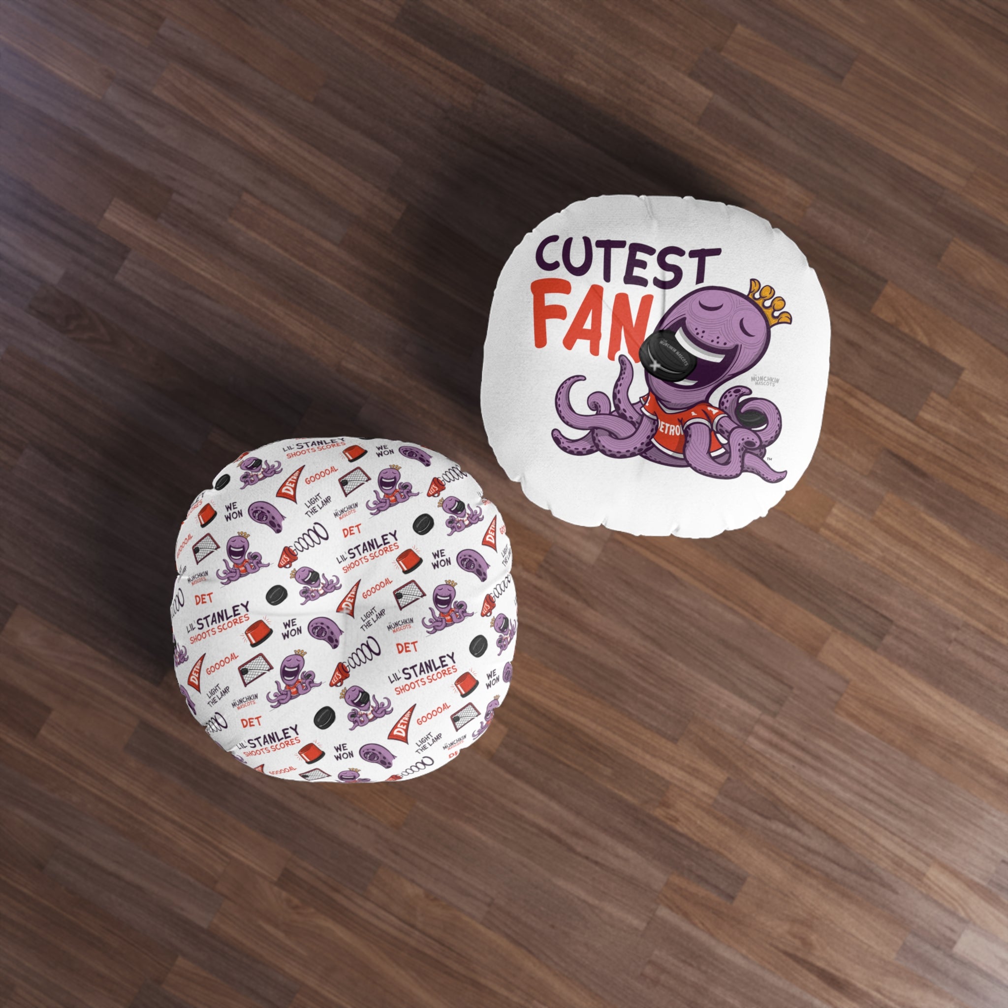 Tufted Floor Pillow, Round - Pattern + Cutest Fan - Lil' Stanley DET Hockey