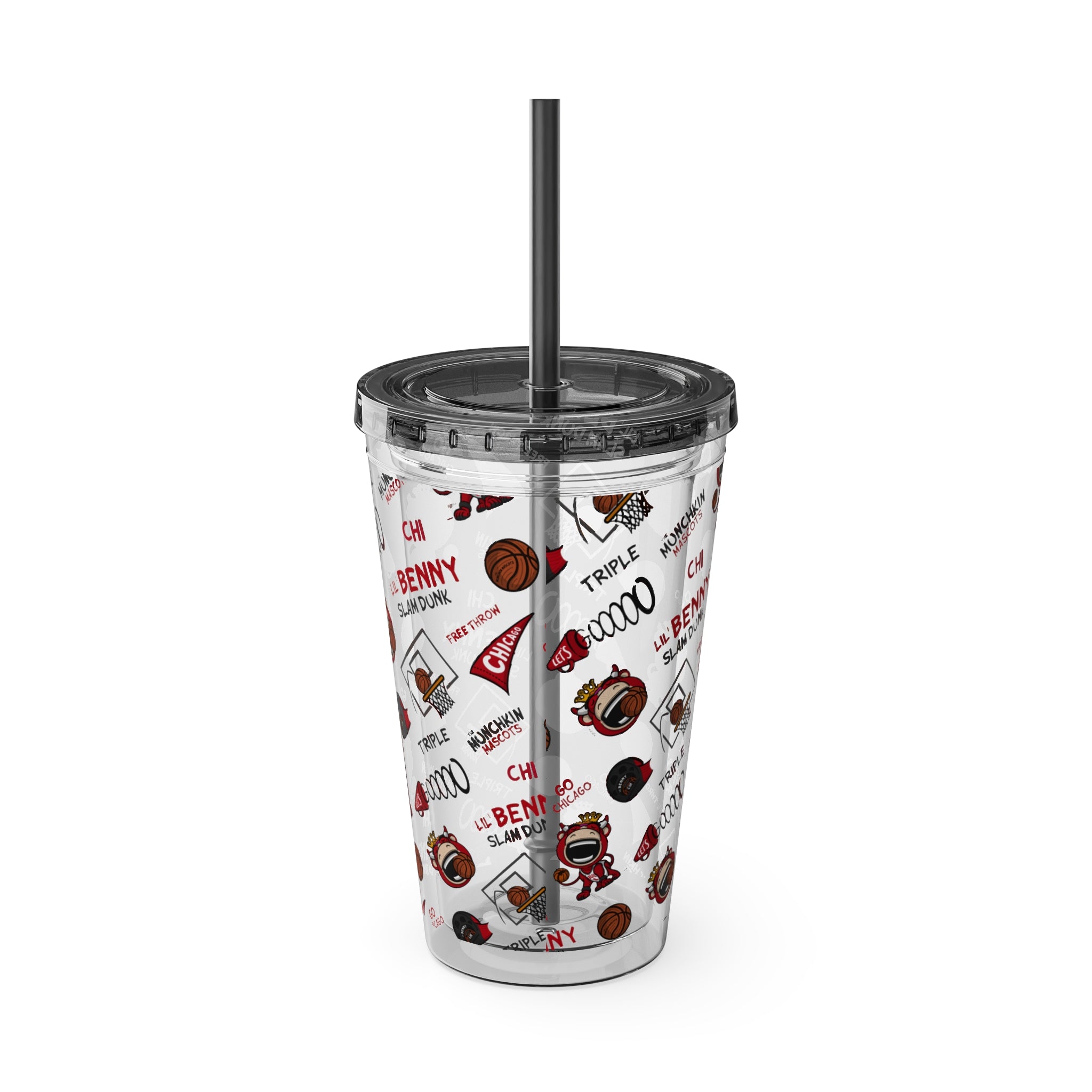 Sunsplash Tumbler with Straw, 16oz - Pattern - Lil' Benny CHI Basketball