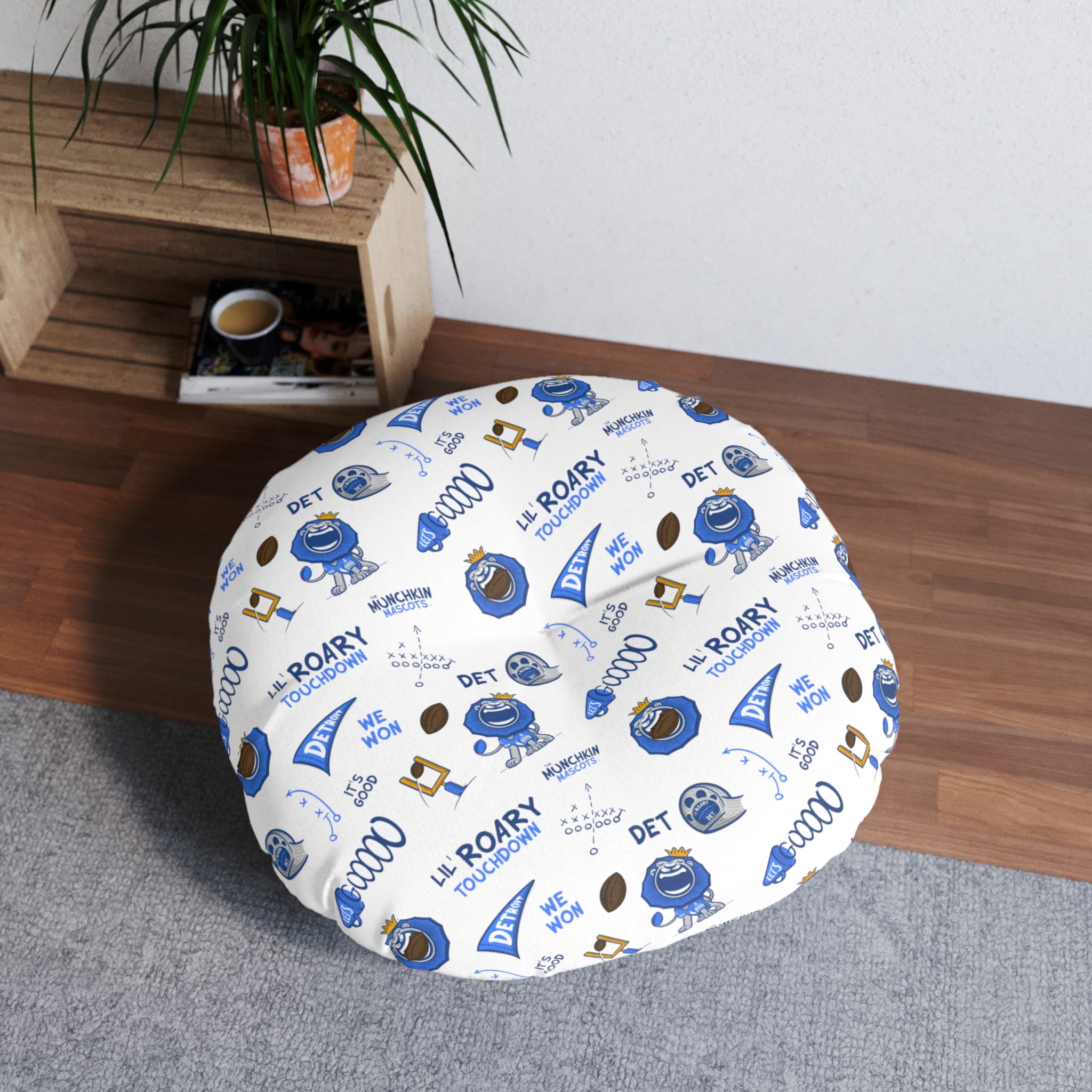 Tufted Floor Pillow, Round - Pattern + Cutest Fan - Lil' Roary DET Football