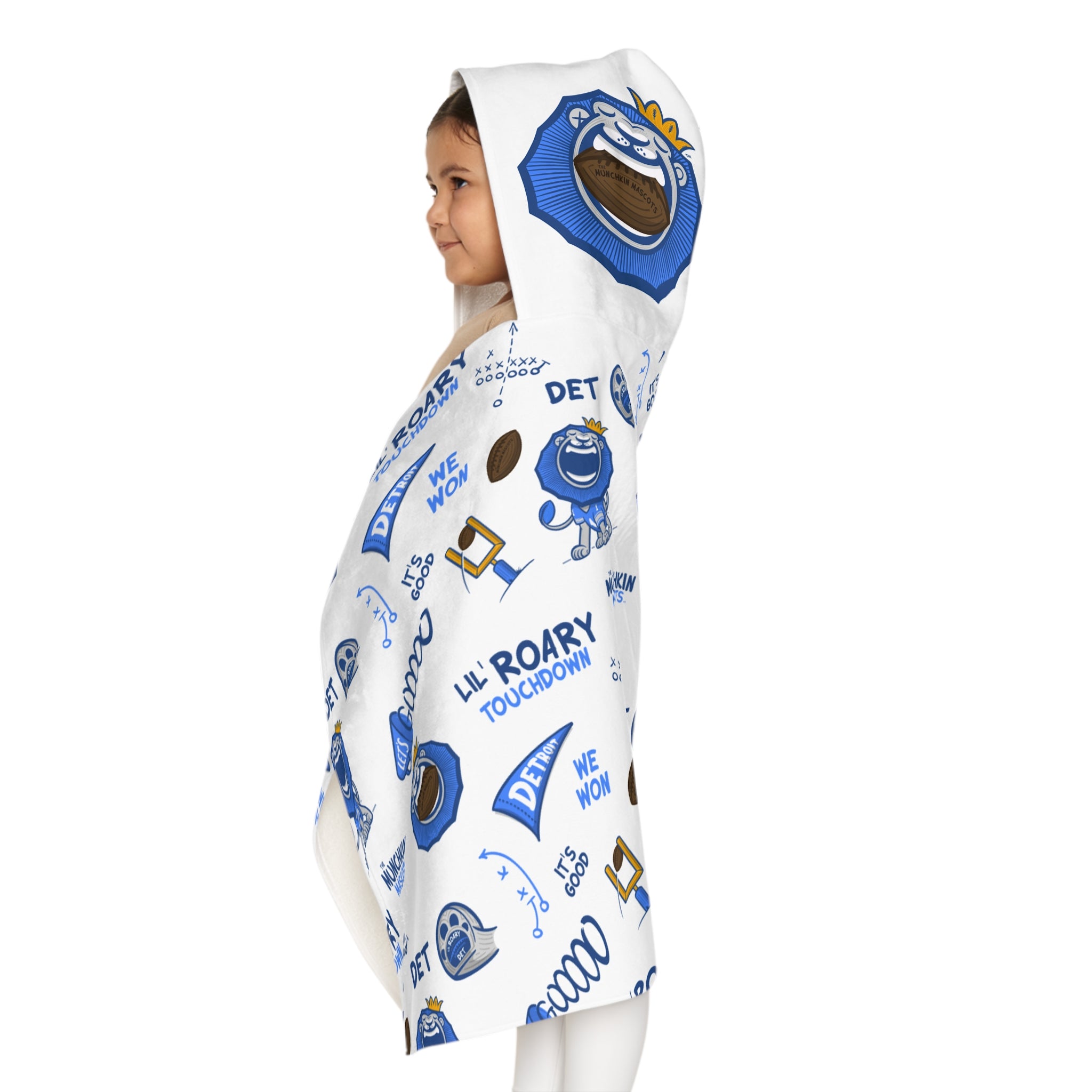 Detroit Football  Hooded Towel Lil' Roary Pattern | Hand-Drawn Art | Gifts for Kids