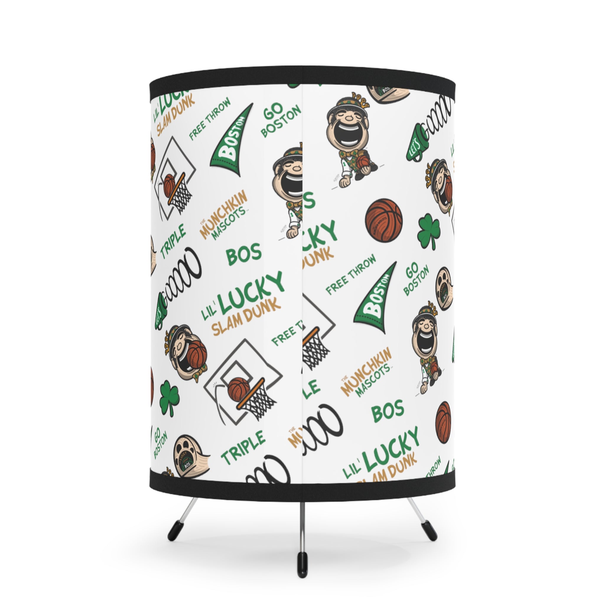 Tripod Lamp with High-Res Printed Shade, US\CA plug - Pattern - Lil' Lucky BOS Basketball