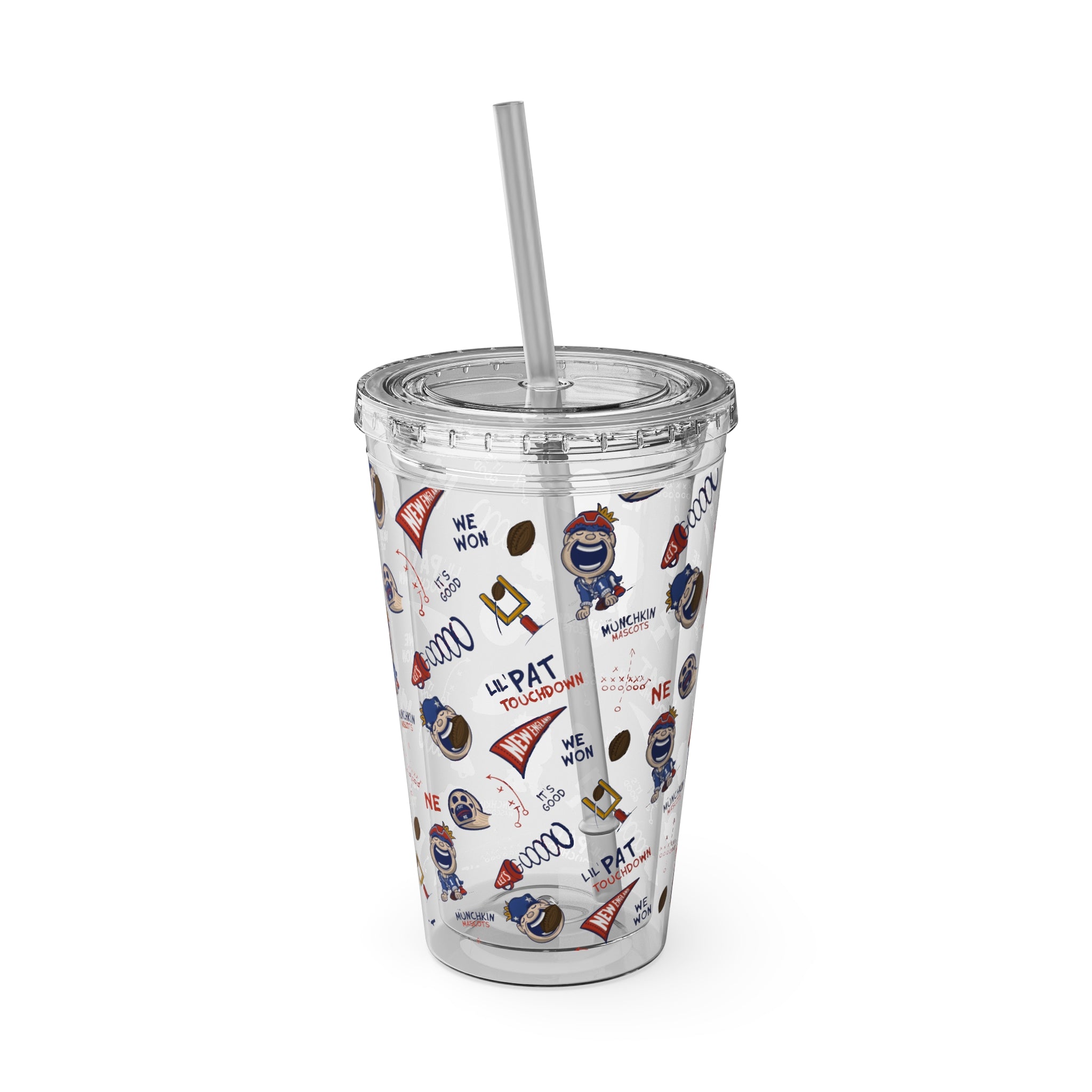 Sunsplash Tumbler with Straw, 16oz - Pattern - Lil' Pat NE Football