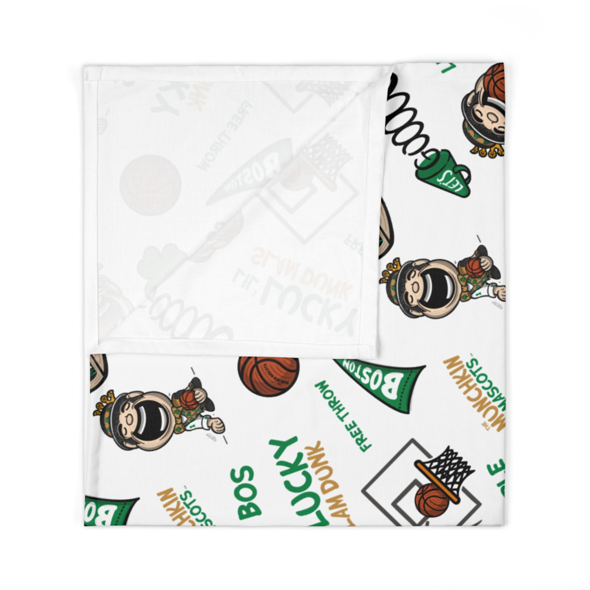 Boston Basketball Baby Swaddle Blanket Lil' Lucky Pattern | Hand-Drawn Art | Gifts for Newborns