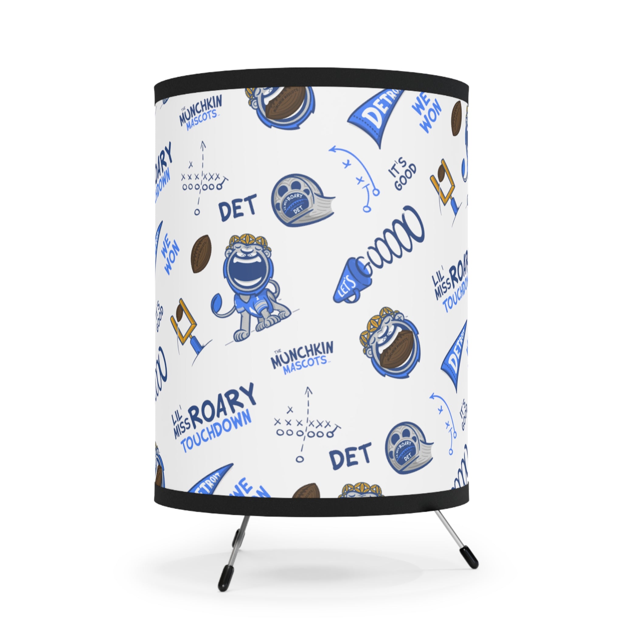 Tripod Lamp with High-Res Printed Shade, US\CA plug - Pattern - Lil' Miss Roary DET Football