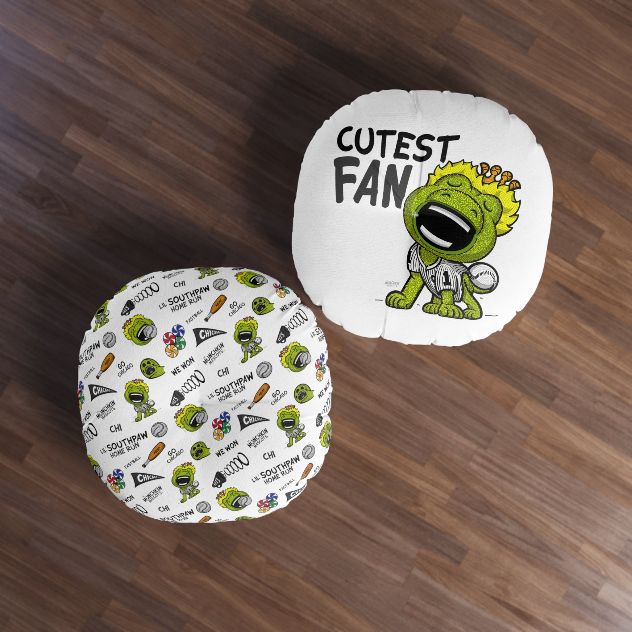 Tufted Floor Pillow, Round - Pattern + Cutest Fan - Lil' Southpaw CHI Baseball