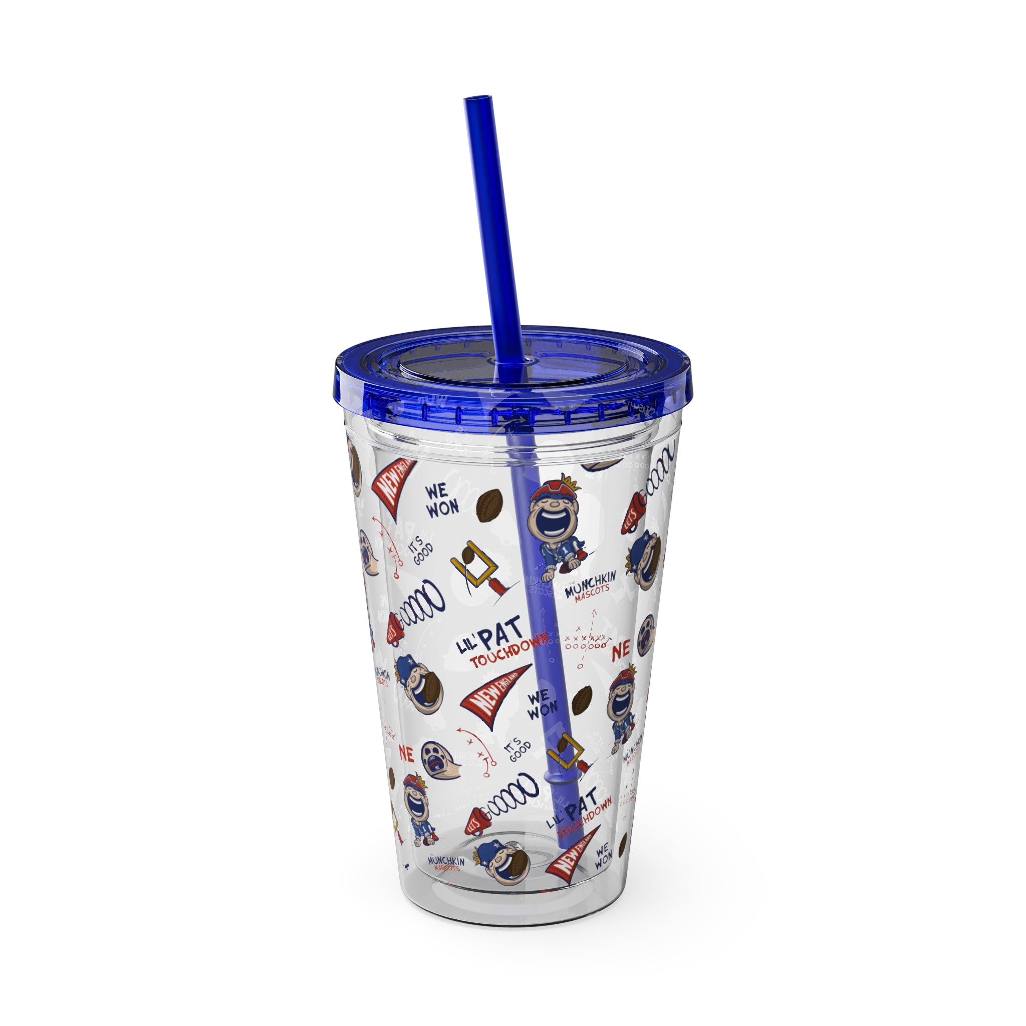 New England Football Tumbler with Straw Lil' Pat Pattern | Hand-Drawn Art | Gifts for Kids
