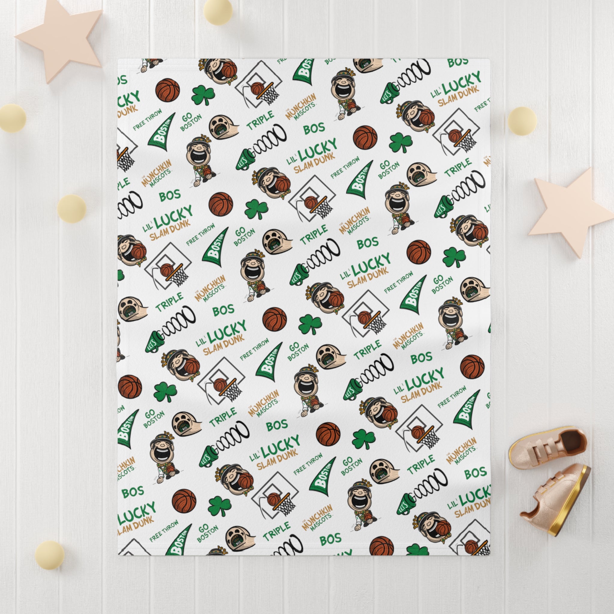 Soft Fleece Baby Blanket - Pattern - Lil' Lucky BOS Basketball