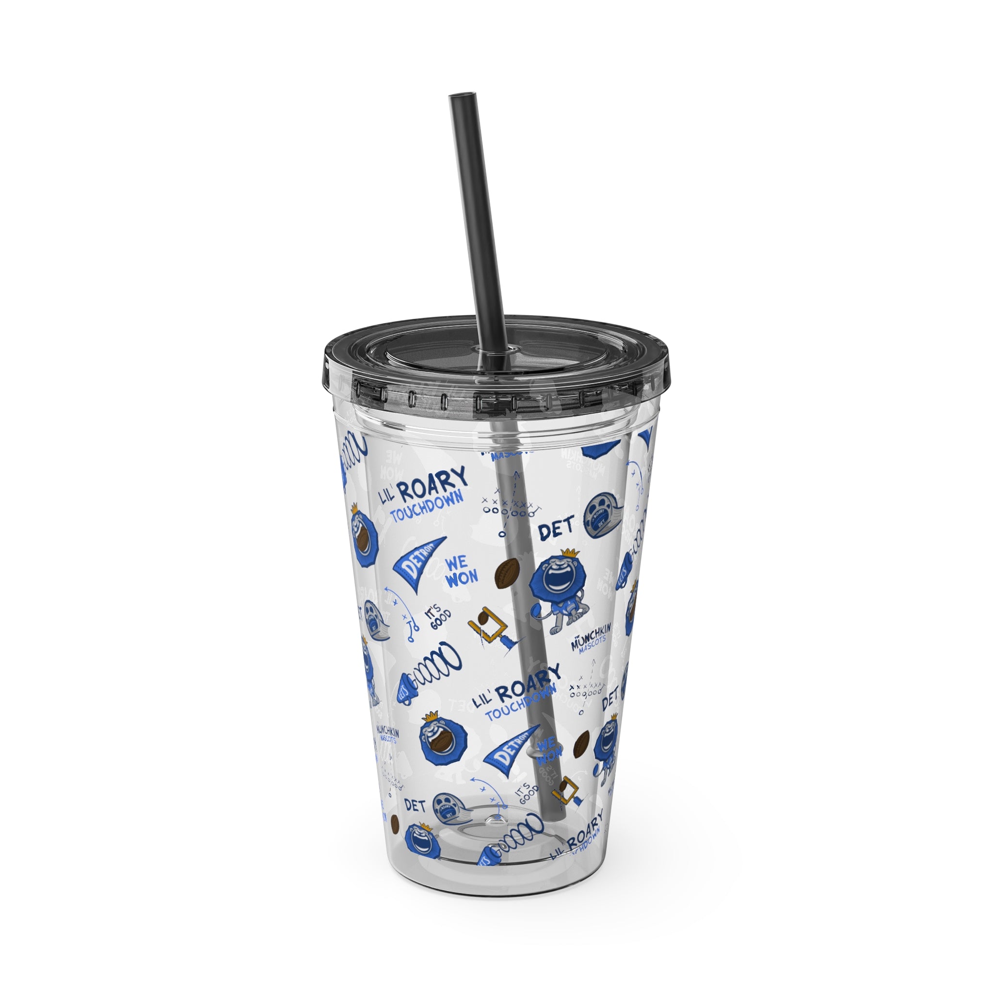 Sunsplash Tumbler with Straw, 16oz - Pattern - Lil' Roary DET Football