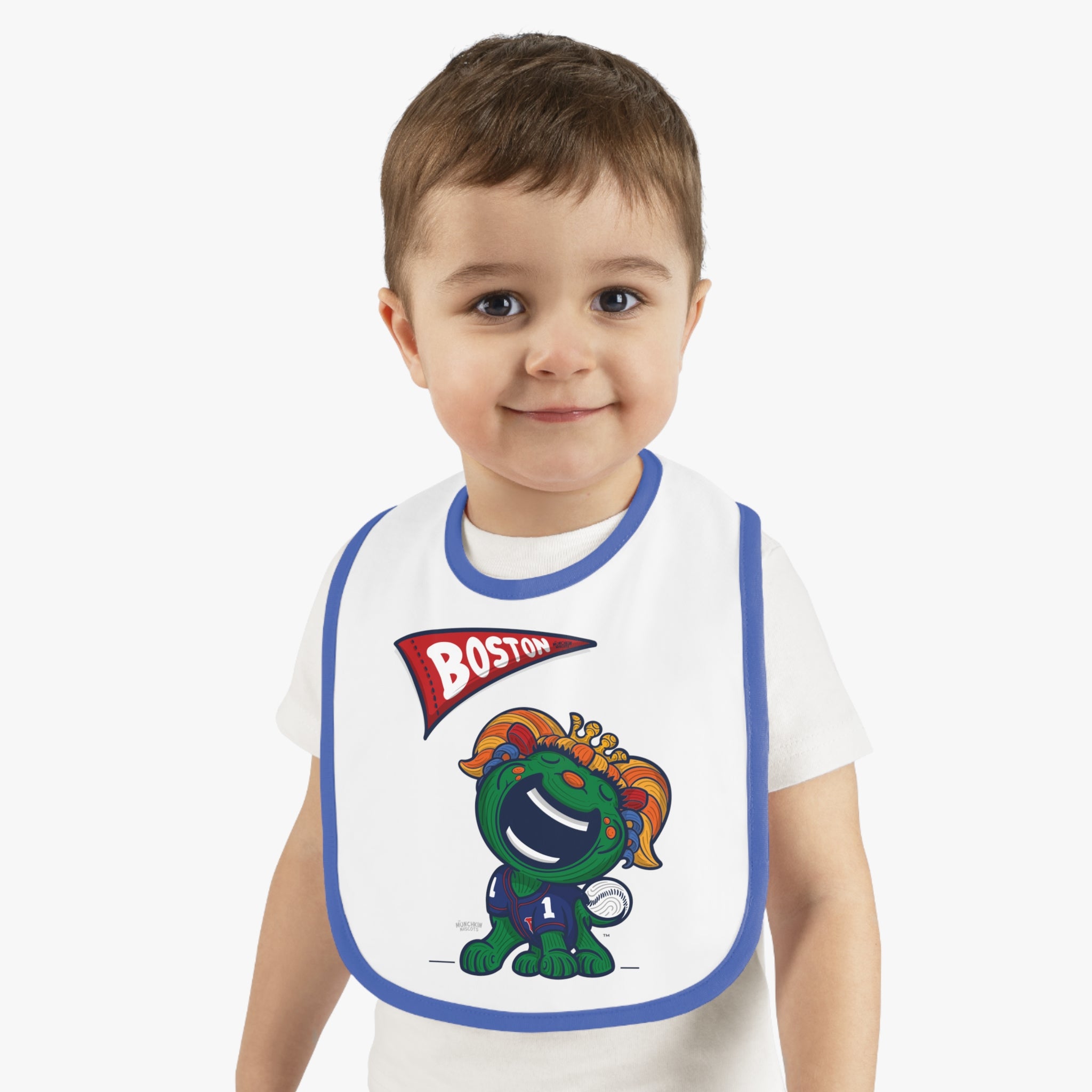 Baby Contrast Trim Jersey Bib - Flag + Lil' Miss Tessie - Lil' Miss Tessie BOS Baseball