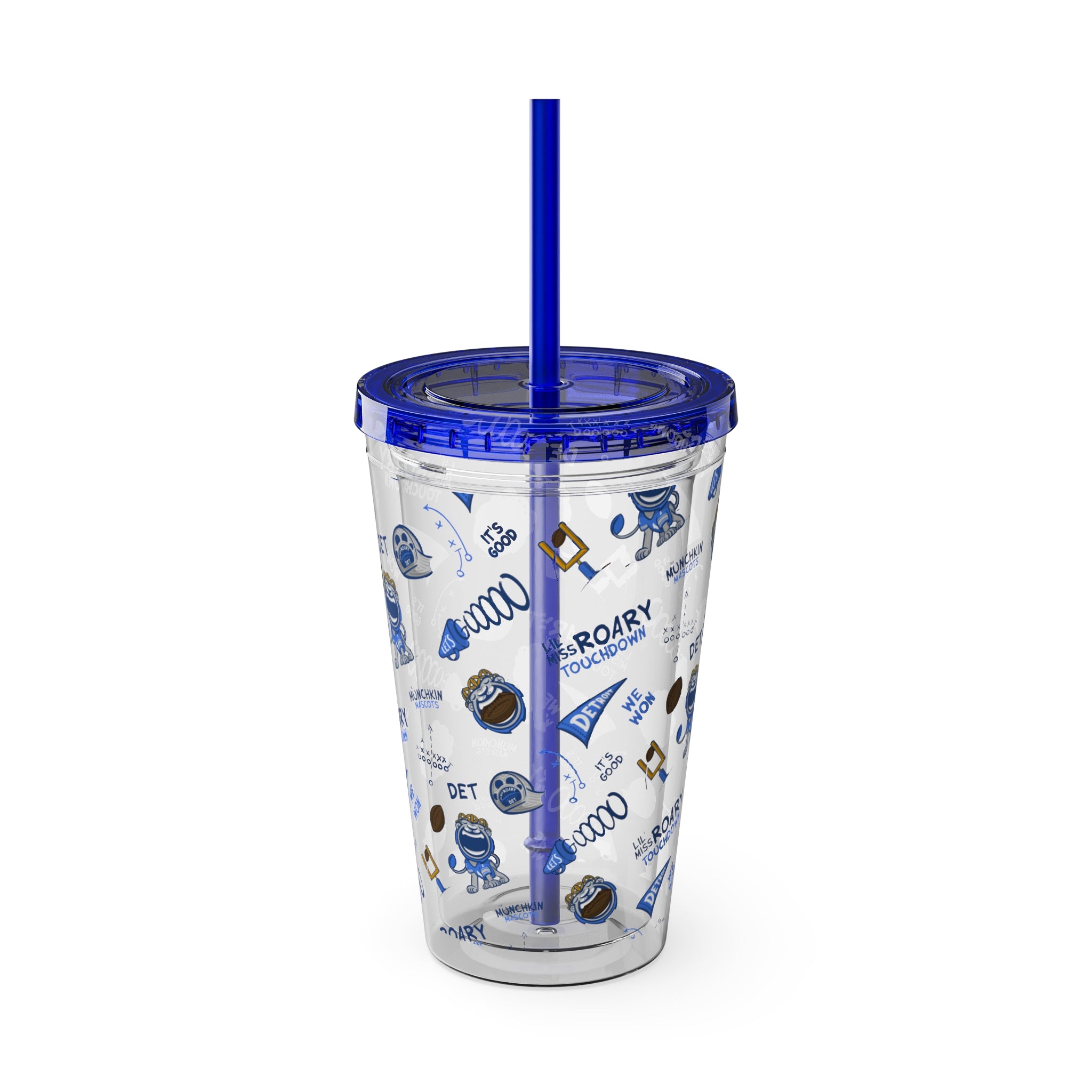 Sunsplash Tumbler with Straw, 16oz - Pattern - Lil' Miss Roary DET Football