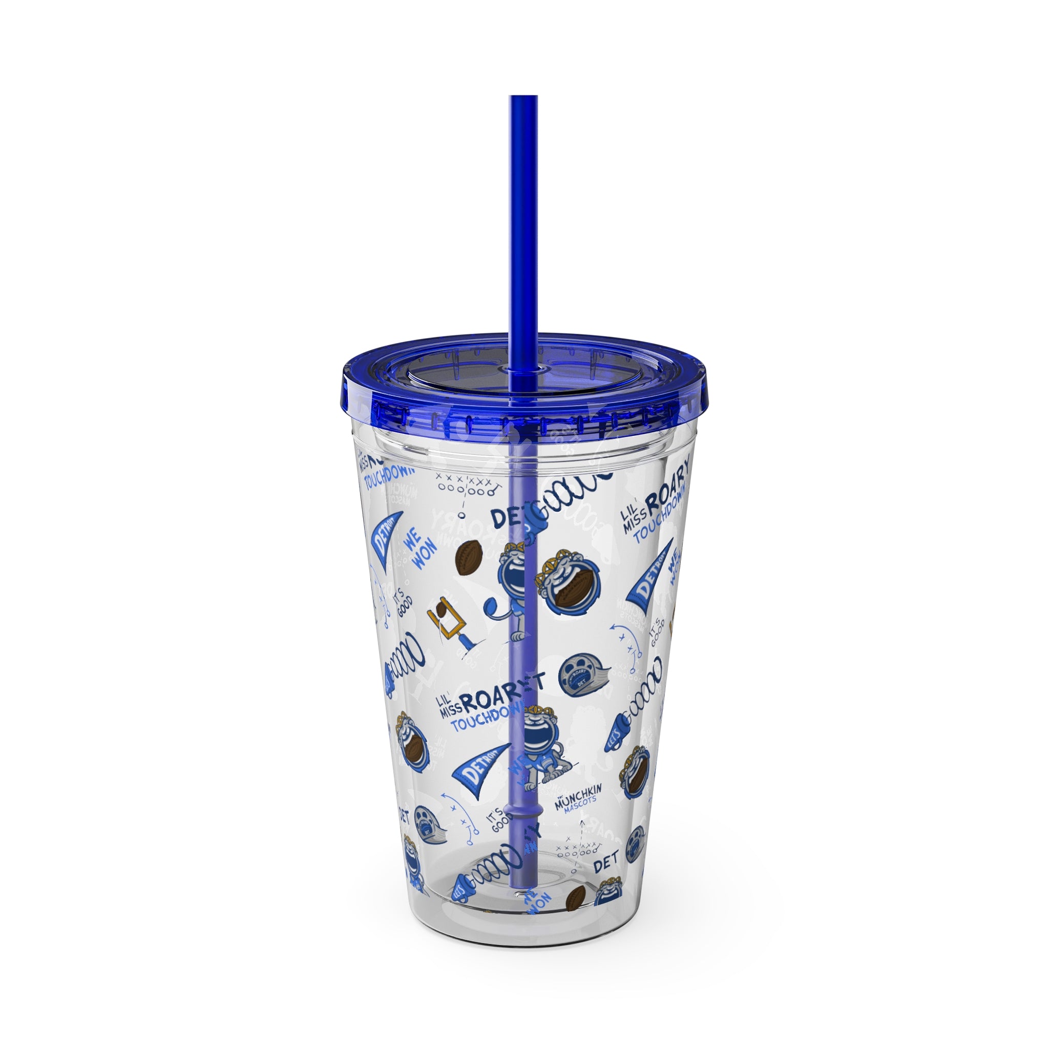 Sunsplash Tumbler with Straw, 16oz - Pattern - Lil' Miss Roary DET Football