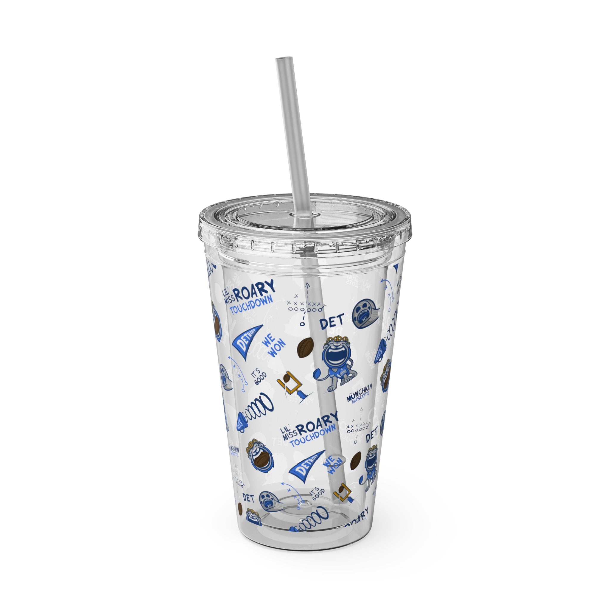 Sunsplash Tumbler with Straw, 16oz - Pattern - Lil' Miss Roary DET Football